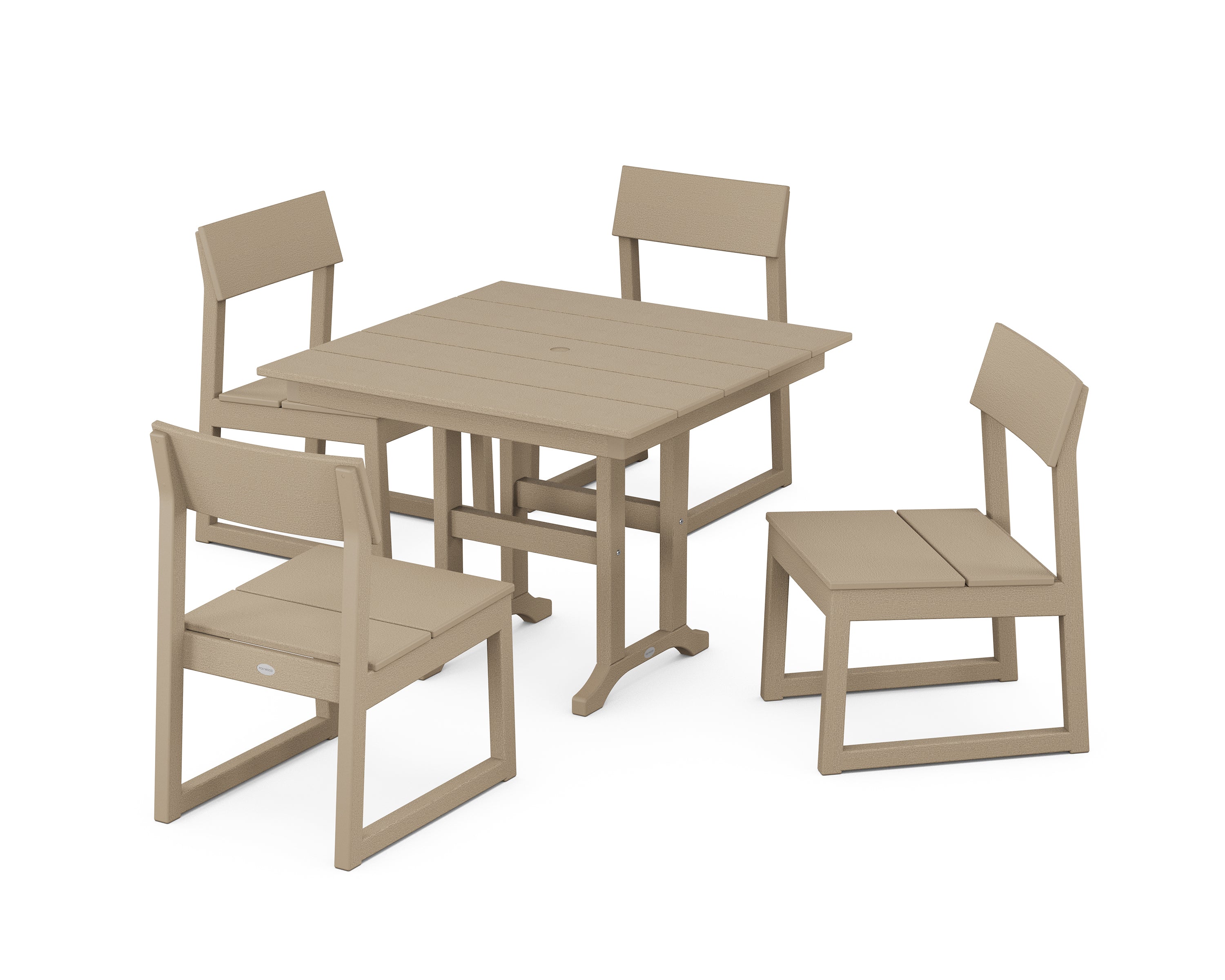 POLYWOOD EDGE Side Chair 5-Piece Farmhouse Dining Set in Vintage Sahara