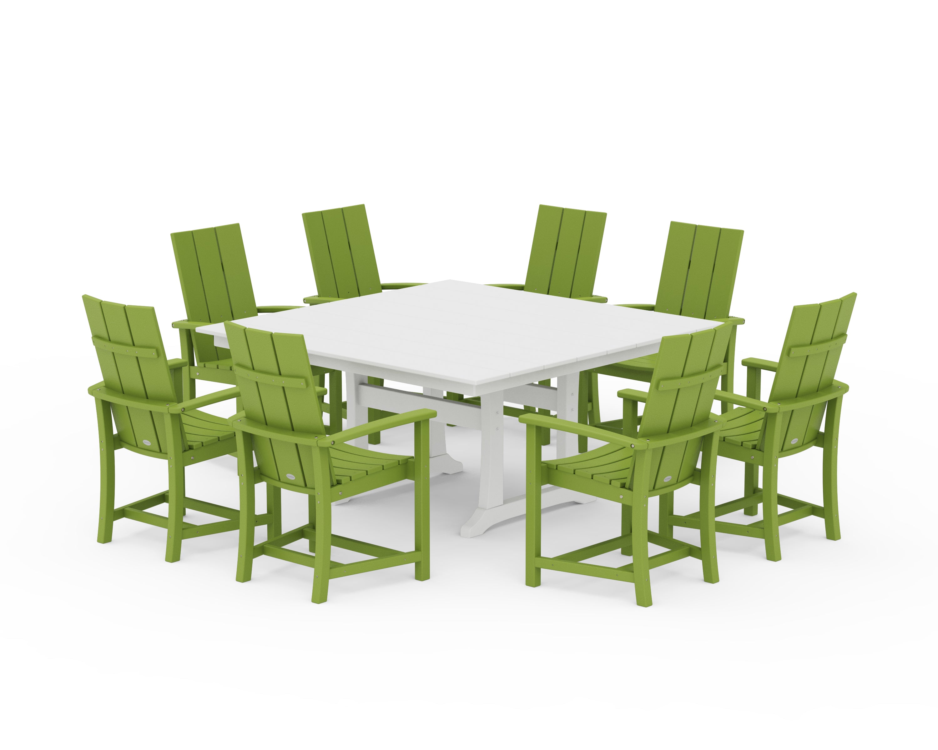 POLYWOOD Modern Adirondack 9-Piece Farmhouse Trestle Dining Set in Lime / White