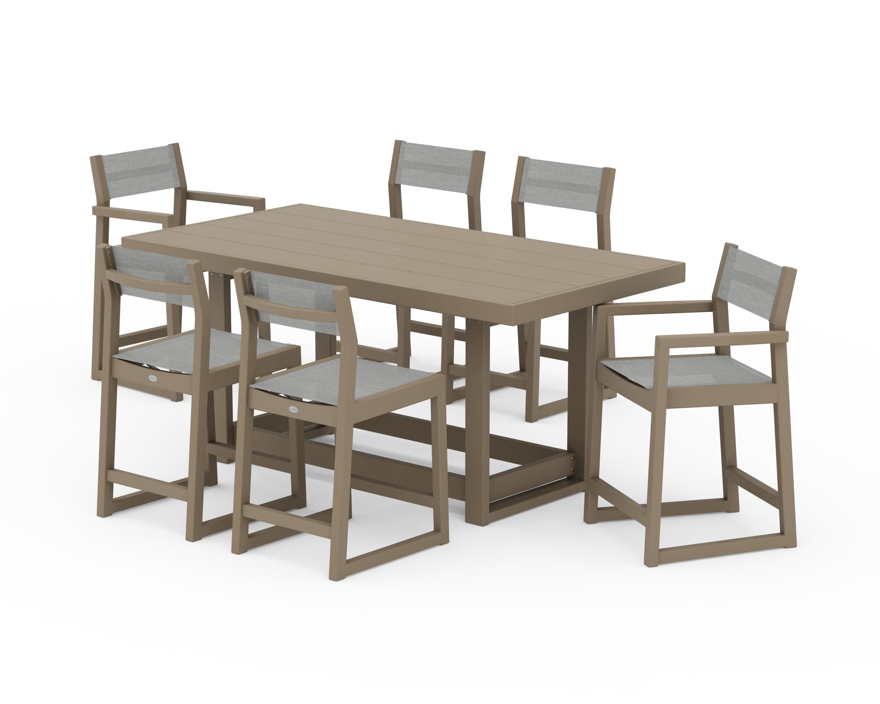 POLYWOOD EDGE Sling 7-Piece Counter Table Set in Vintage Sahara / Metallic Sling