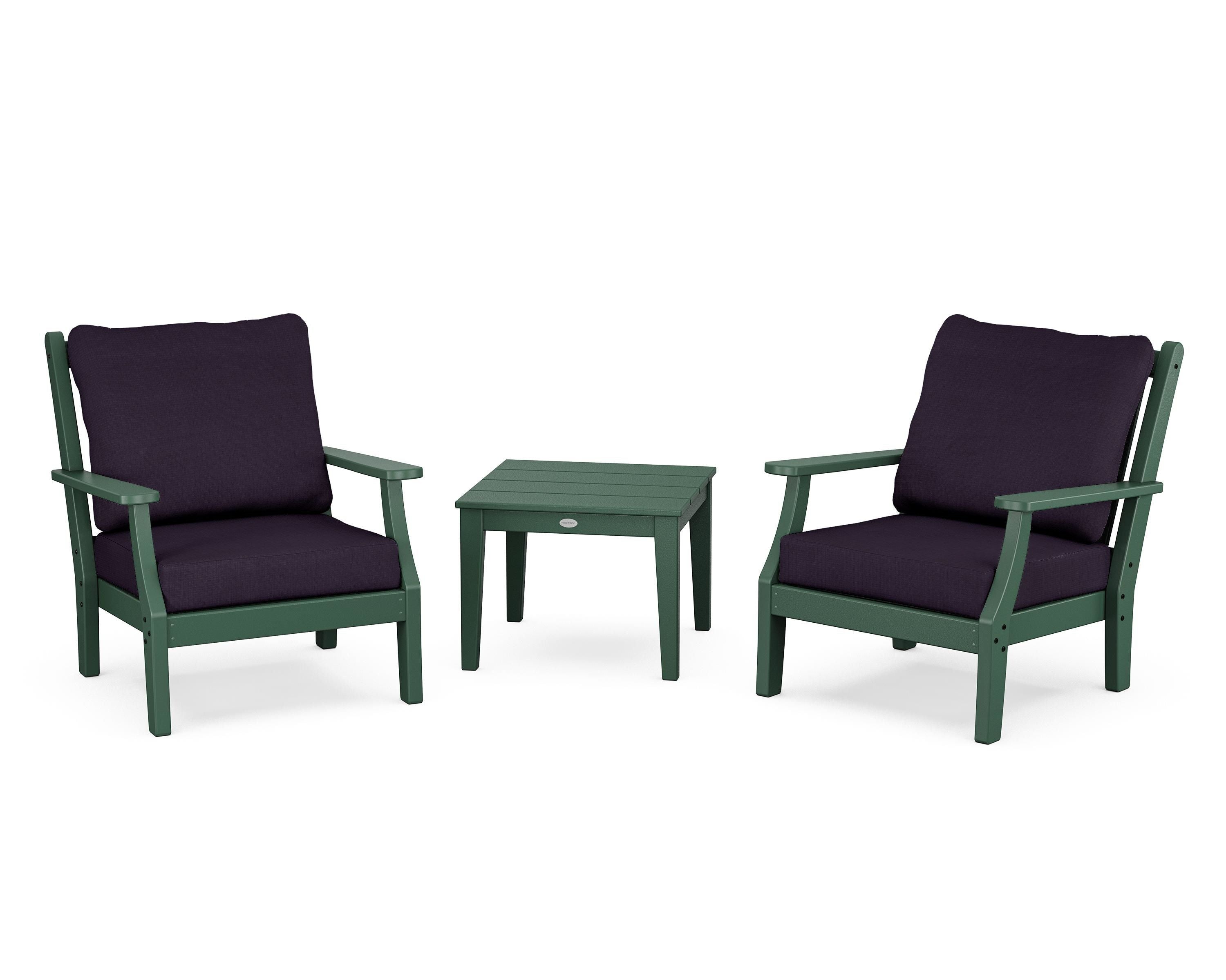 Country Living Wovendale 3-Piece Deep Seating Set in Green / Navy Linen