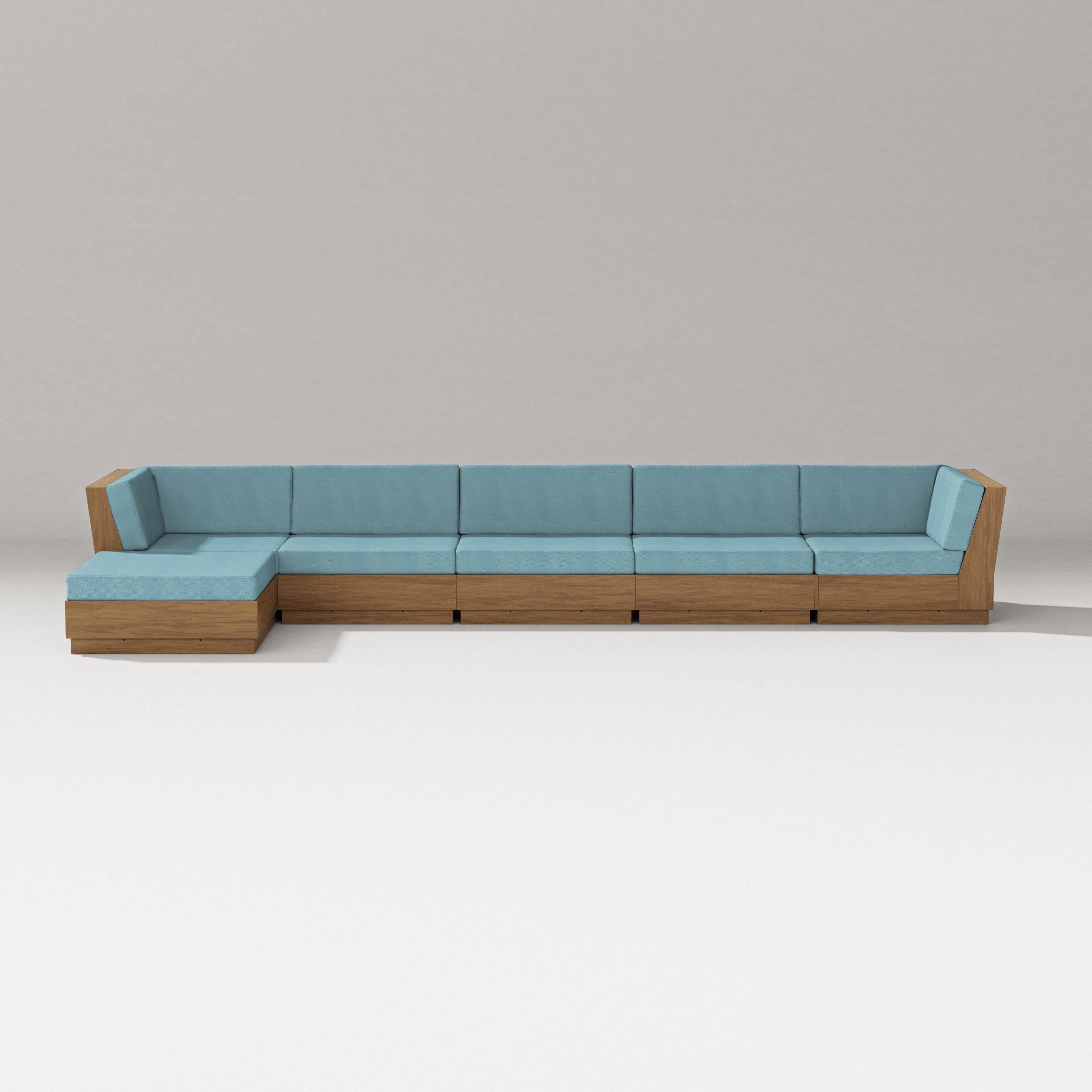 PW Designer Series Elevate 6-Piece Chaise Sectional in Natural / Lattice Sky Blue
