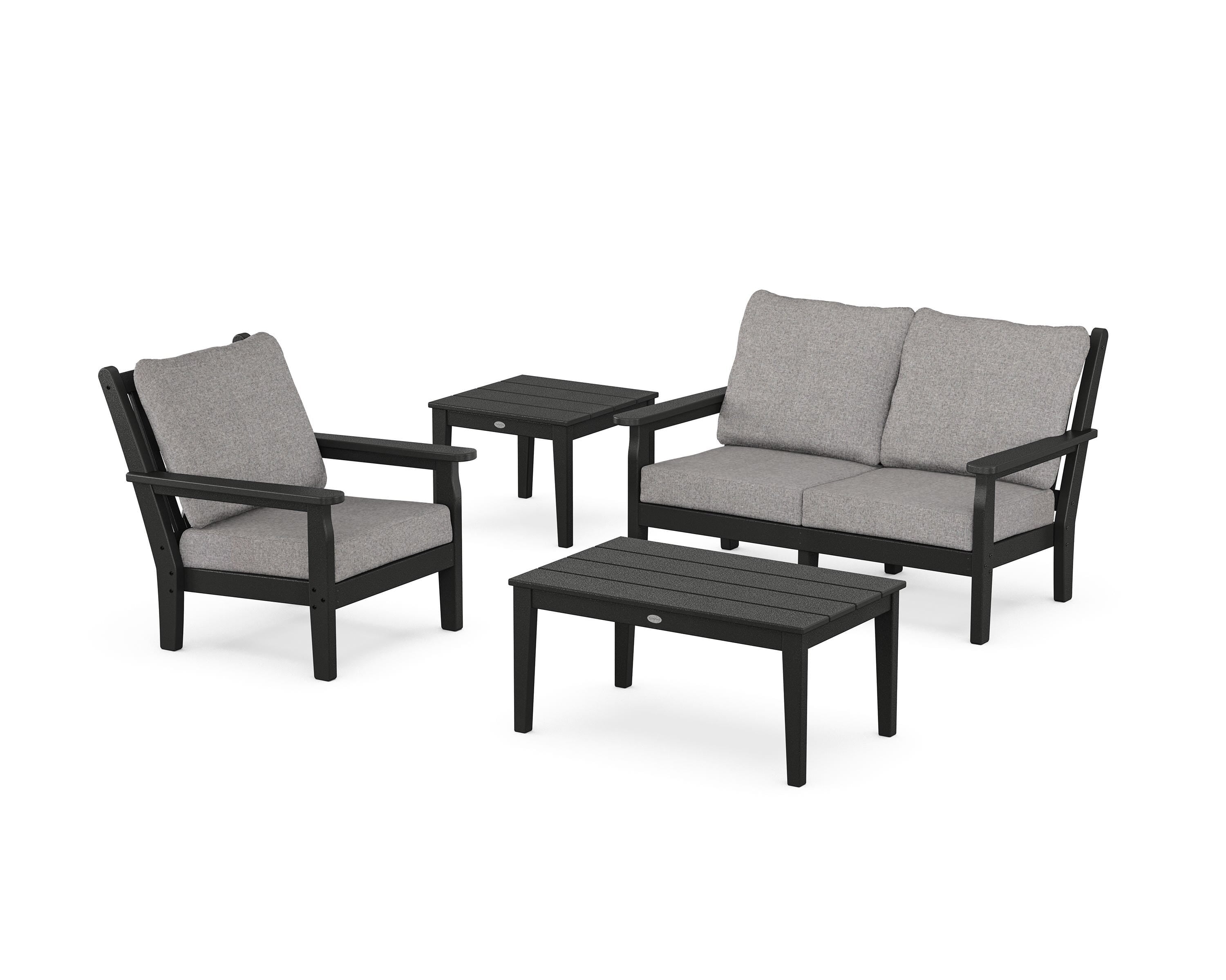 POLYWOOD Chippendale 4-Piece Deep Seating Set in Black / Grey Mist