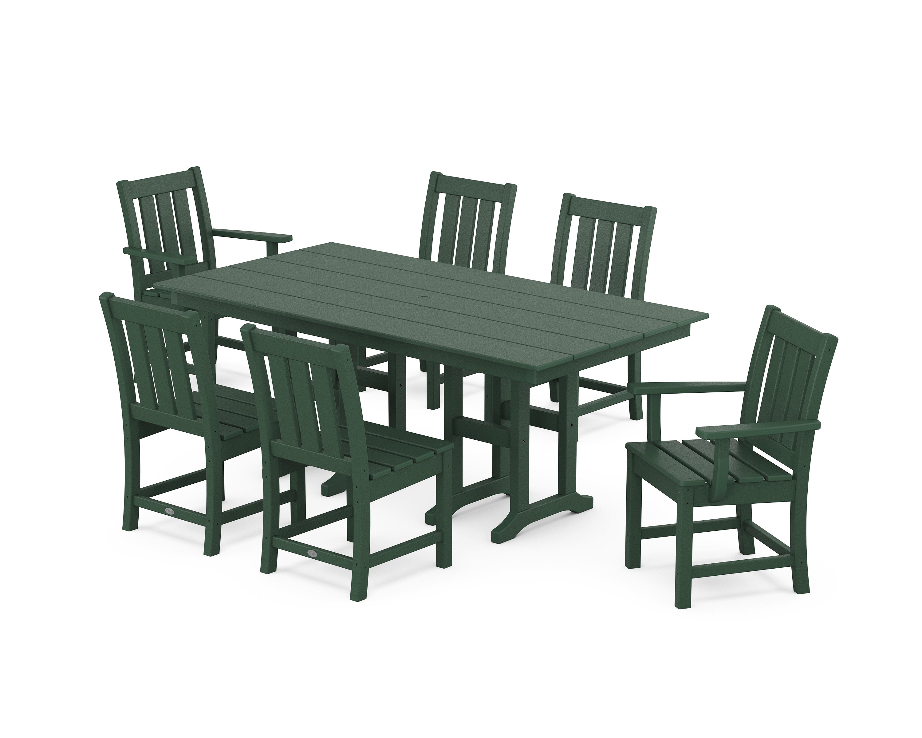 POLYWOOD Oxford 7-Piece Farmhouse Dining Set in Green