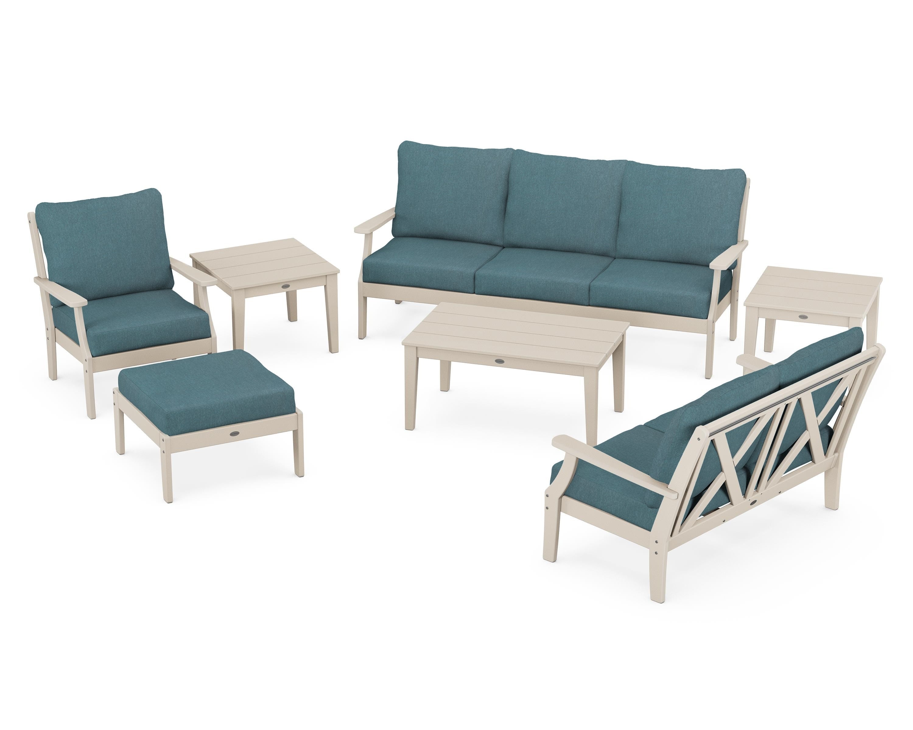 POLYWOOD Braxton 7-Piece Deep Seating Set in Sand / Ocean Teal