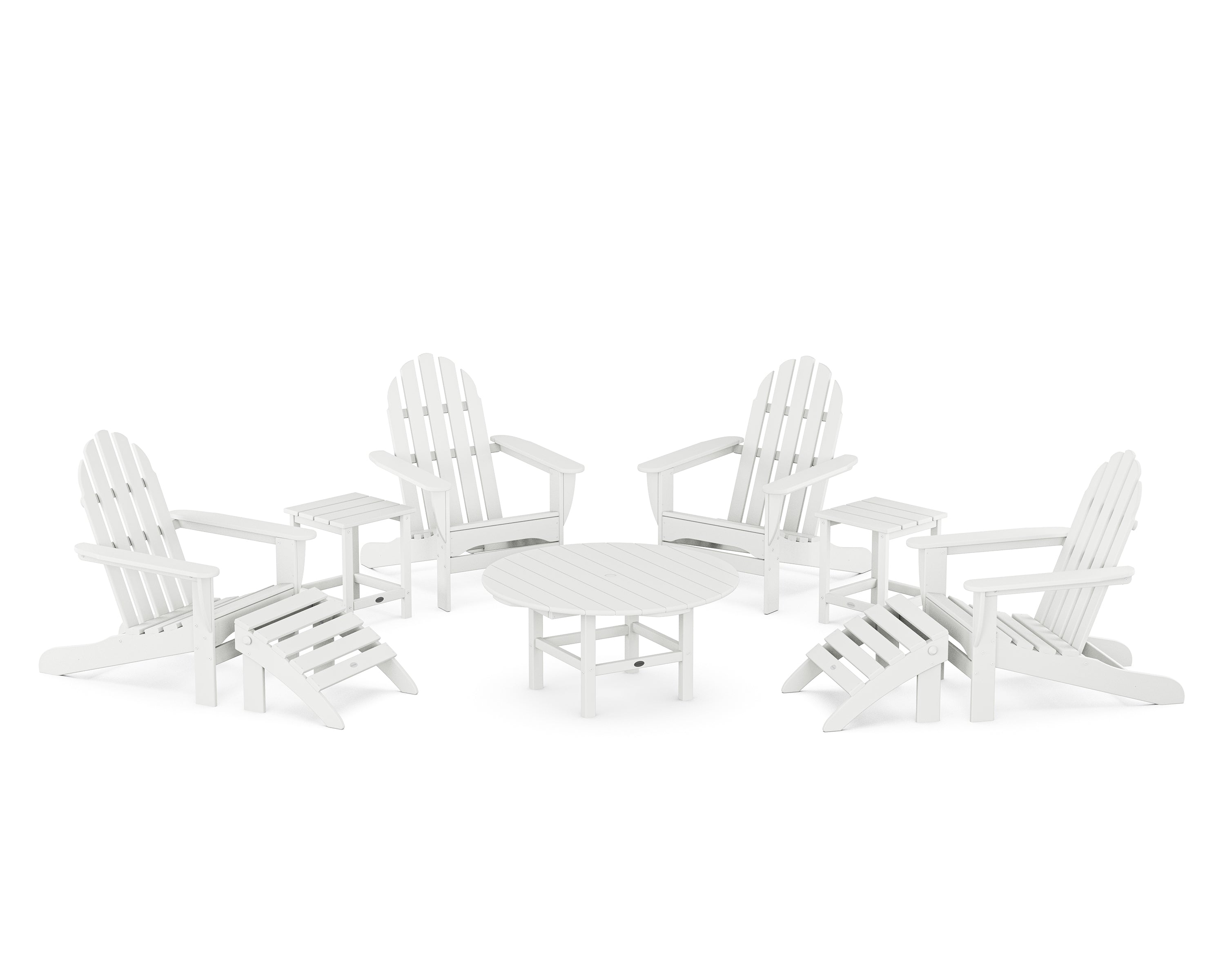 POLYWOOD Classic Adirondack Chair 9-Piece Conversation Set in White