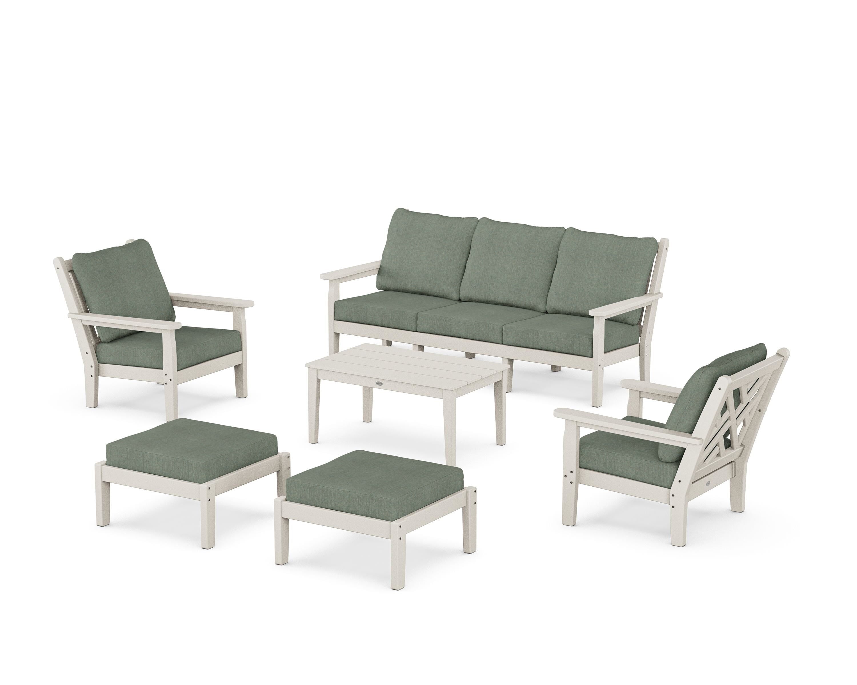 POLYWOOD Chippendale 6-Piece Lounge Sofa Set in Sand / Cast Sage
