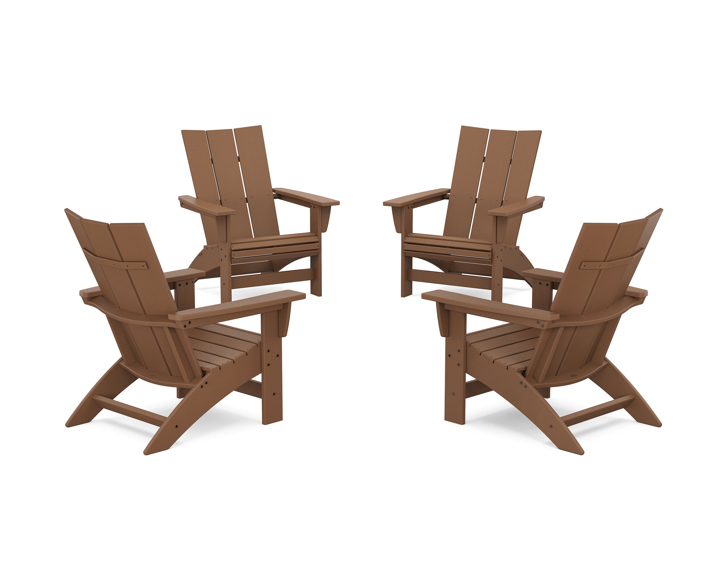 POLYWOOD 4-Piece Modern Grand Adirondack Chair Conversation Set in Teak