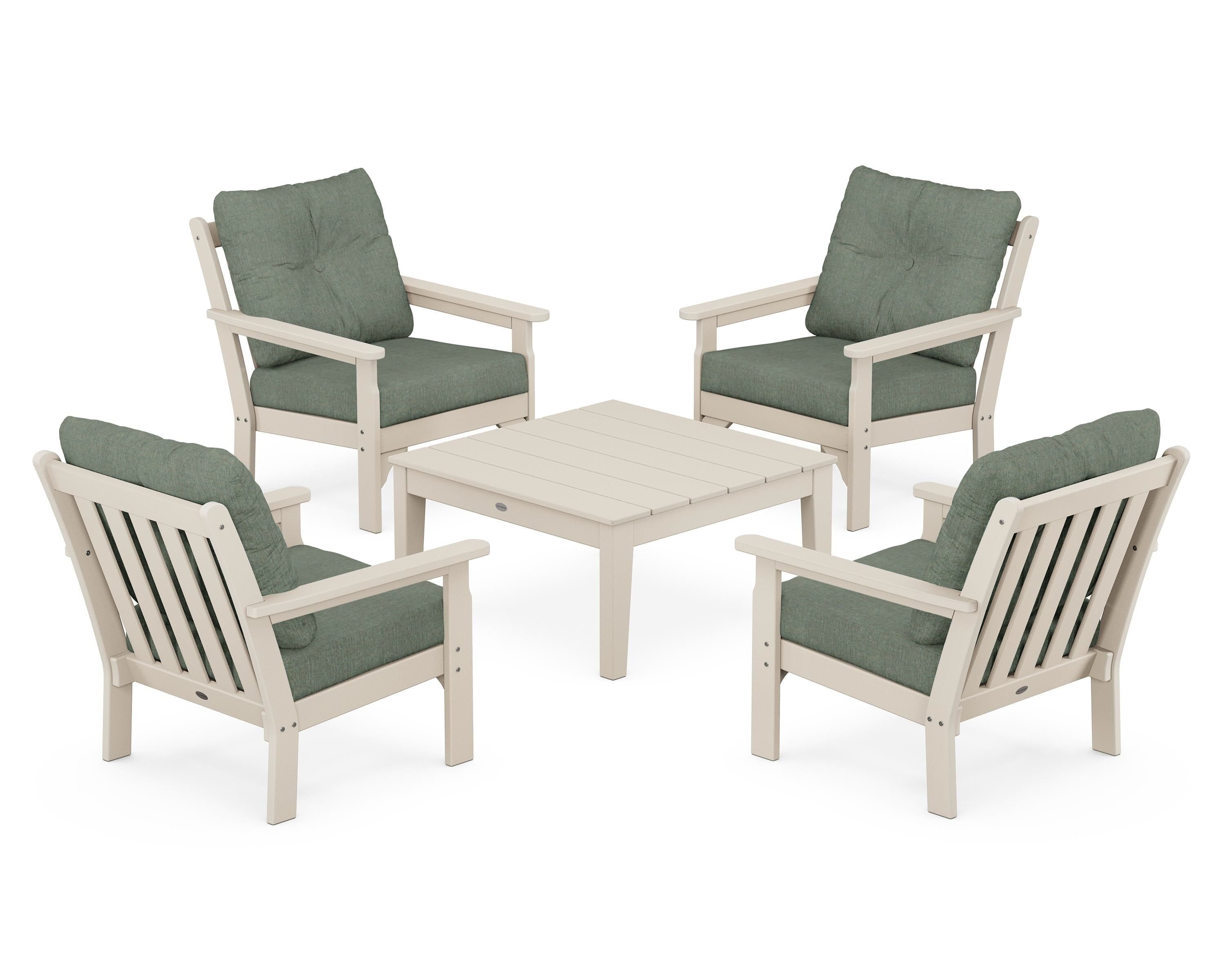 POLYWOOD Vineyard 5-Piece Deep Seating Conversation Set in Sand / Cast Sage