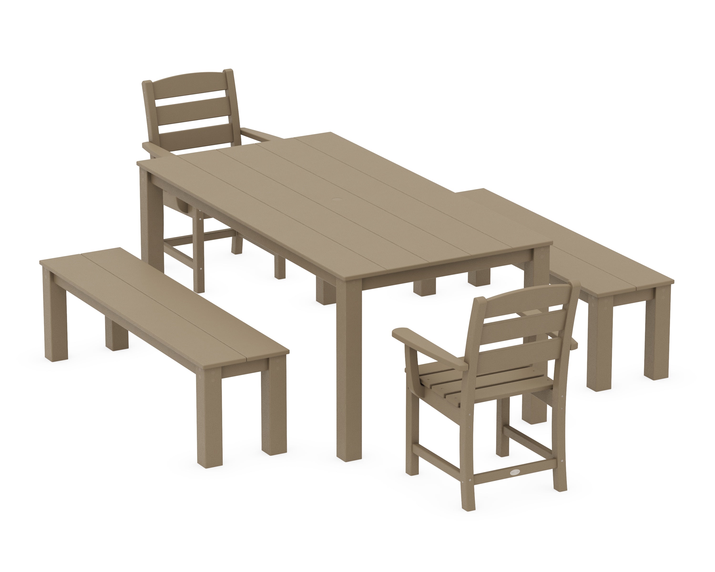 POLYWOOD Lakeside 5-Piece Parsons Dining Set with Benches in Vintage Sahara