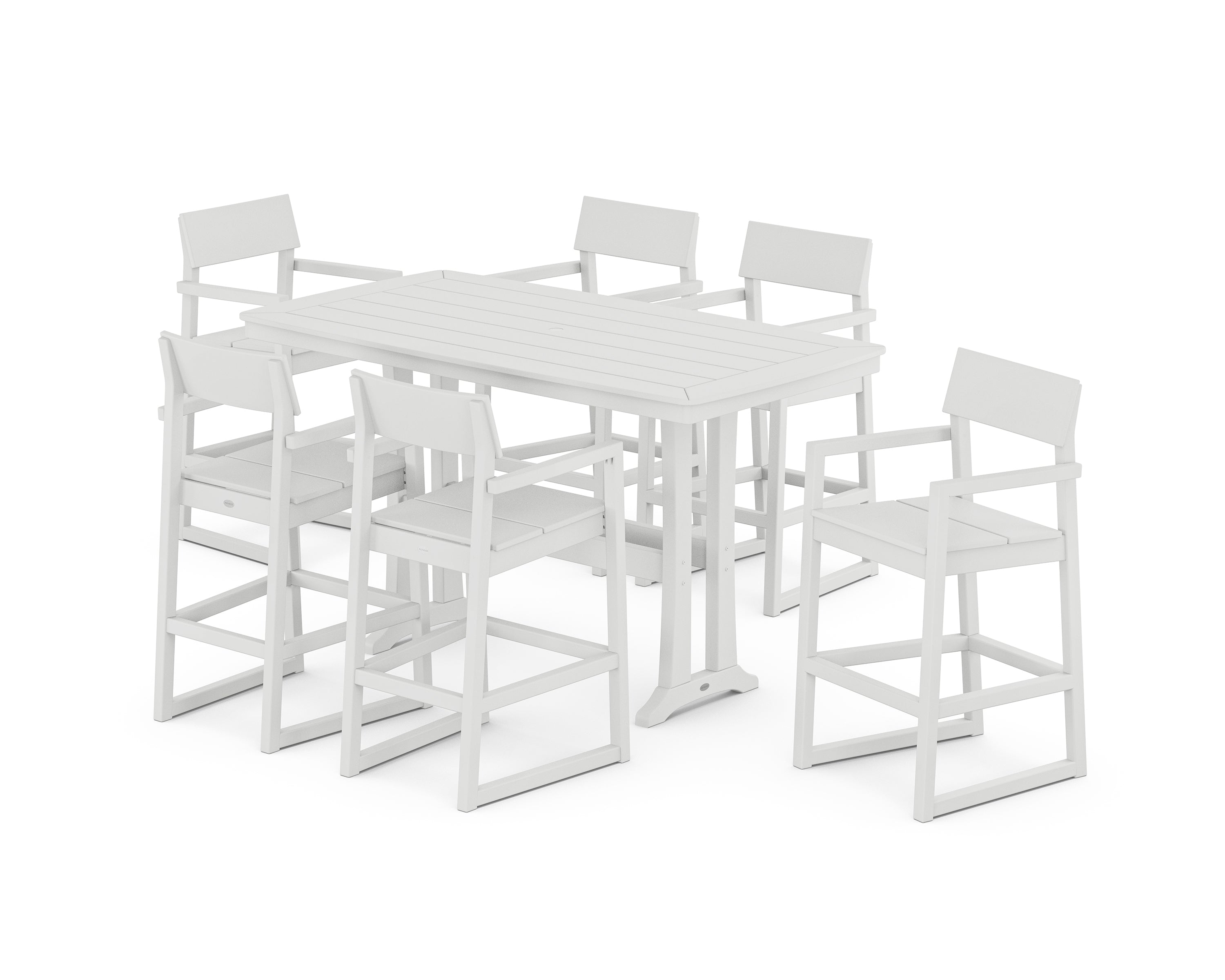 POLYWOOD® EDGE Arm Chair 7-Piece Bar Set with Trestle Legs in White