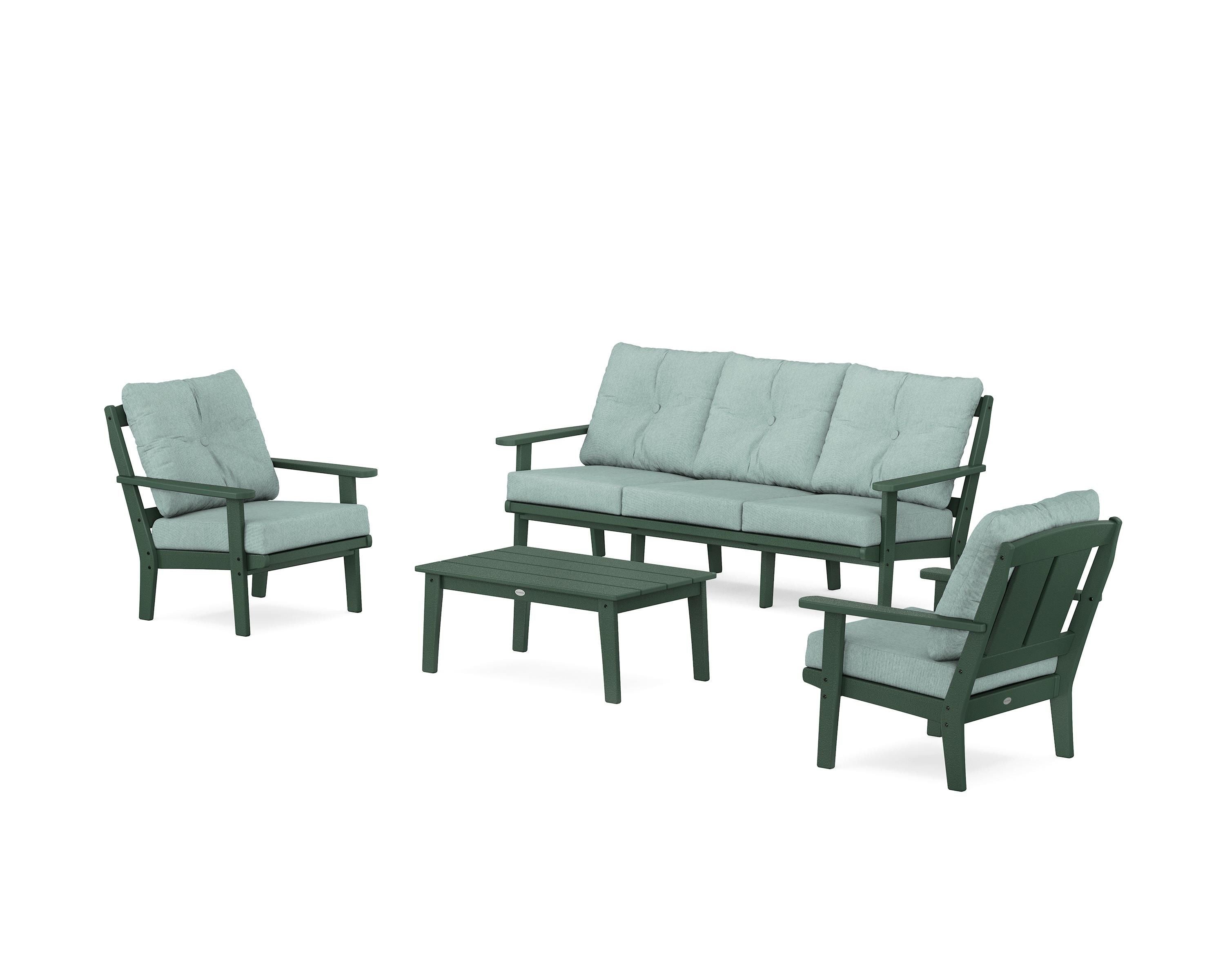 POLYWOOD Mission 4-Piece Deep Seating Set with Sofa in Green / Glacier Spa