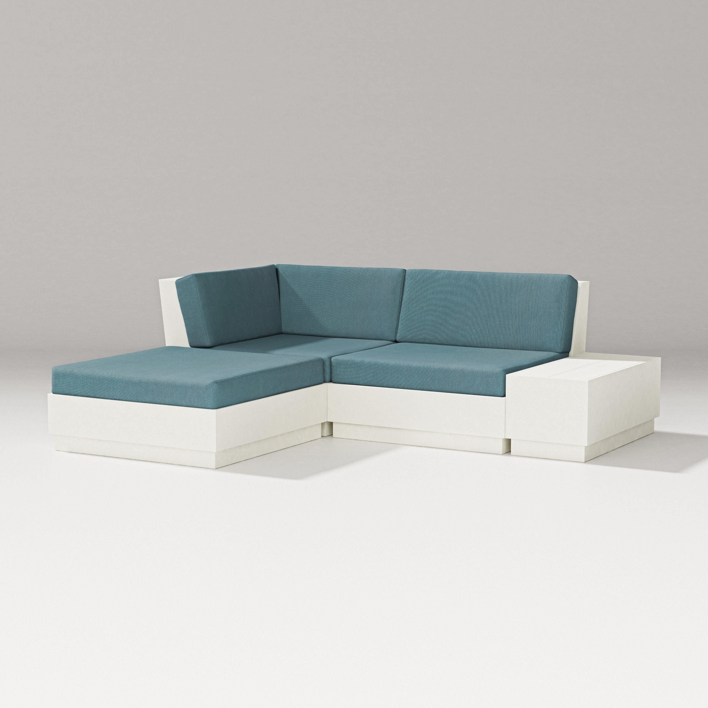 PW Designer Series Elevate Loveseat Sectional with Chaise in Vintage White / Ocean Teal