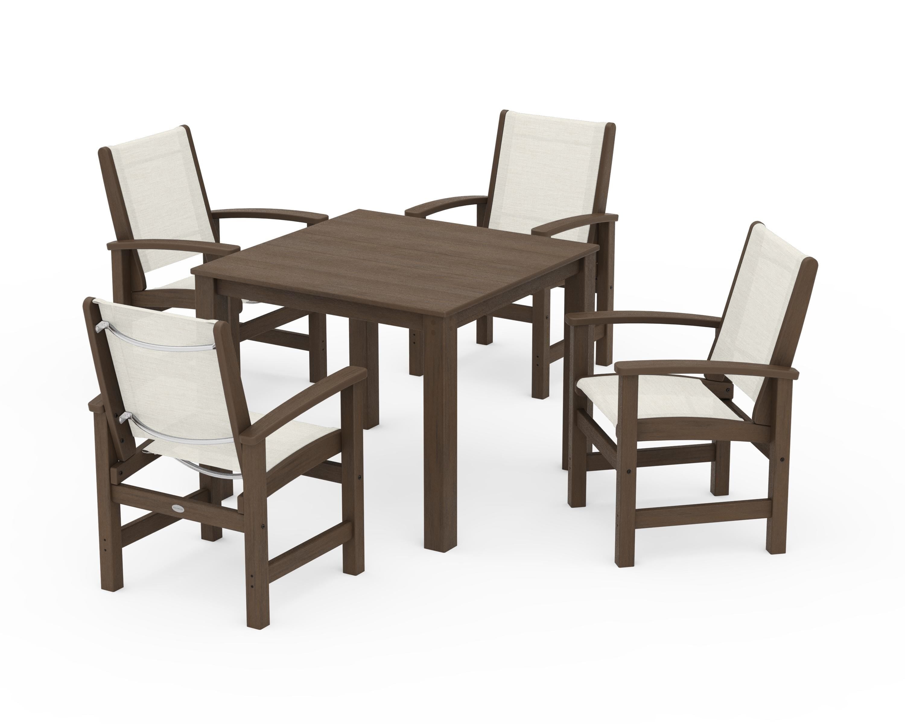 POLYWOOD Coastal 5-Piece Parsons Dining Set in Kona / Parchment Sling