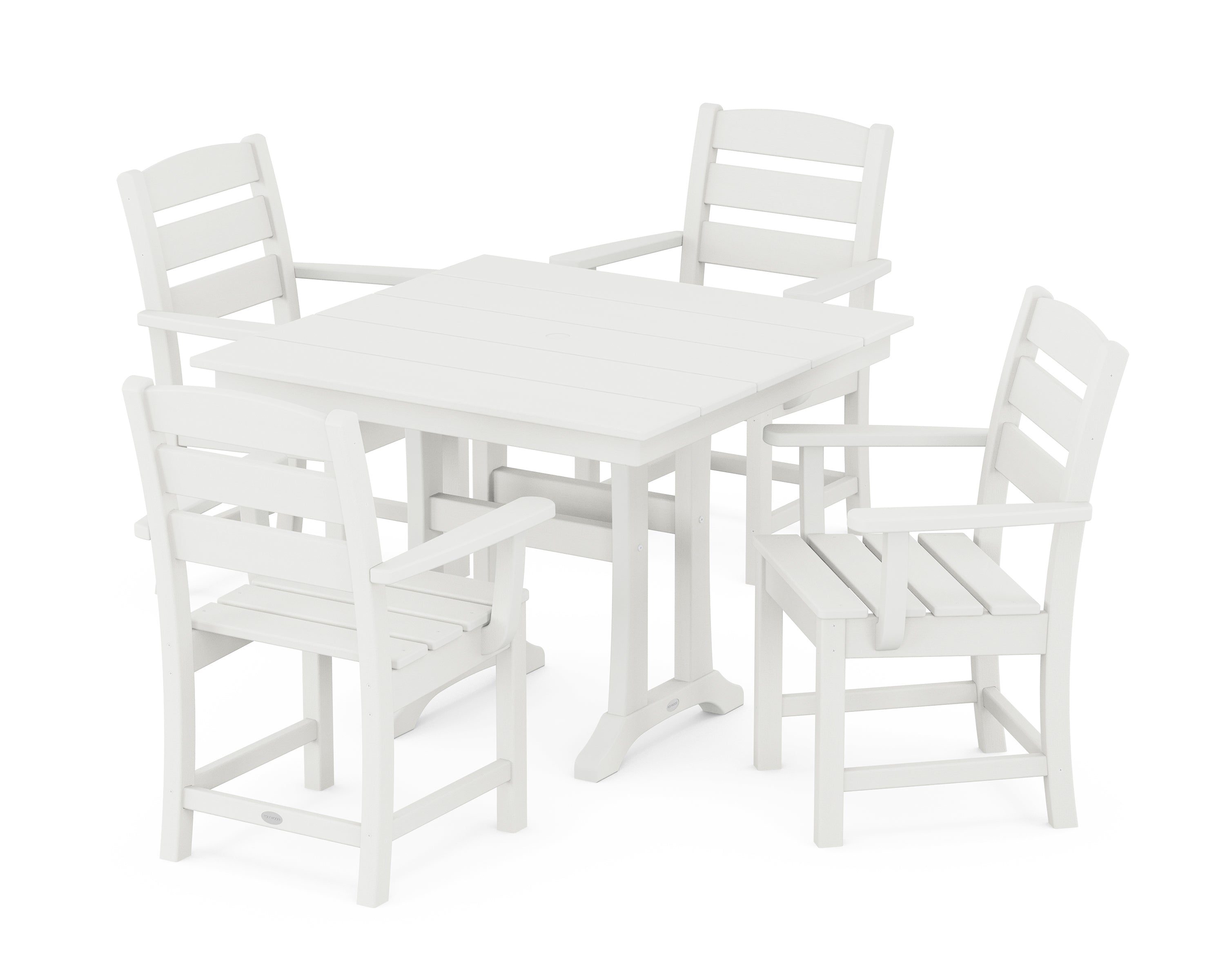 POLYWOOD® Lakeside 5-Piece Farmhouse Trestle Arm Chair Dining Set in Vintage White
