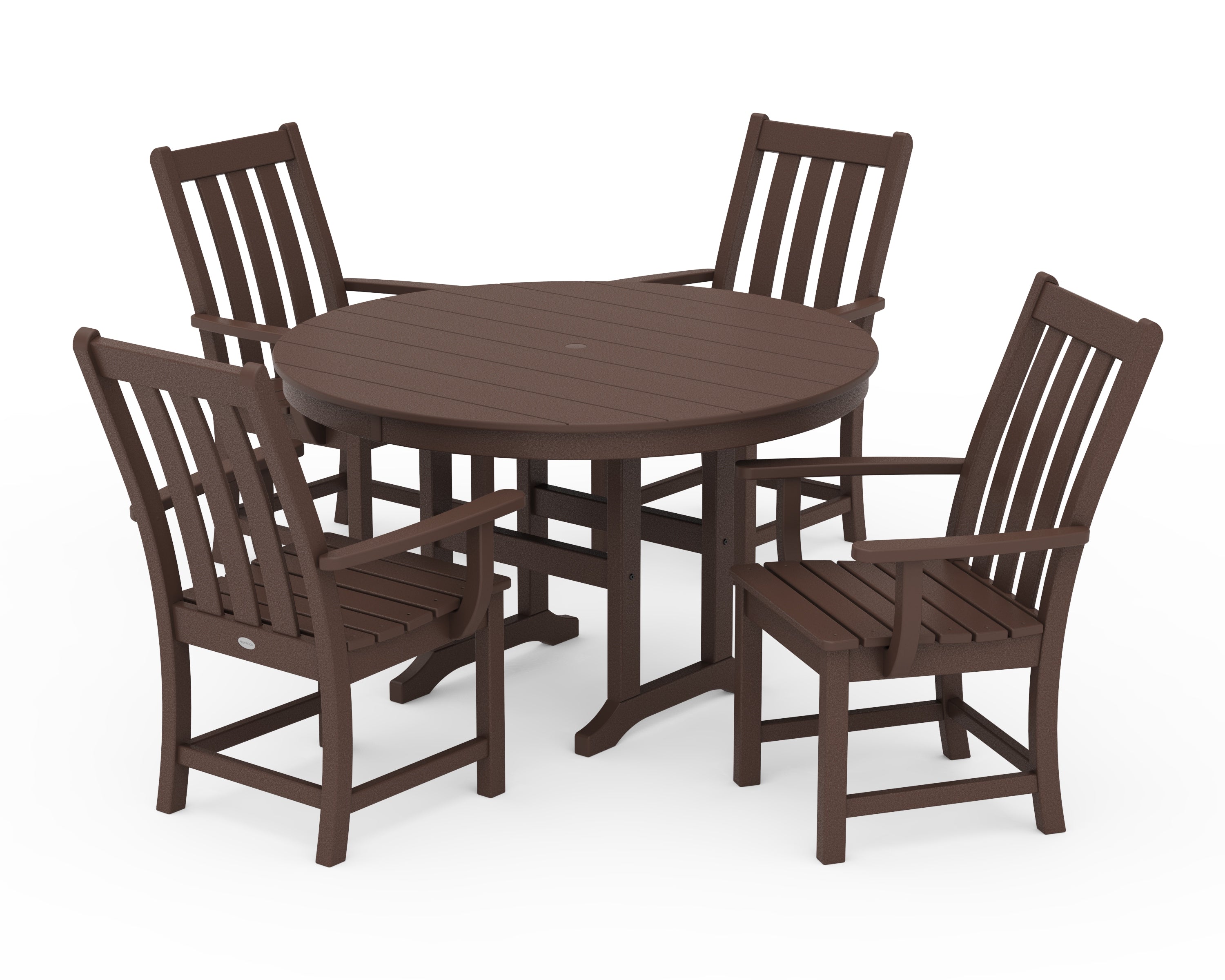 POLYWOOD Vineyard 5-Piece Round Farmhouse Dining Set in Mahogany