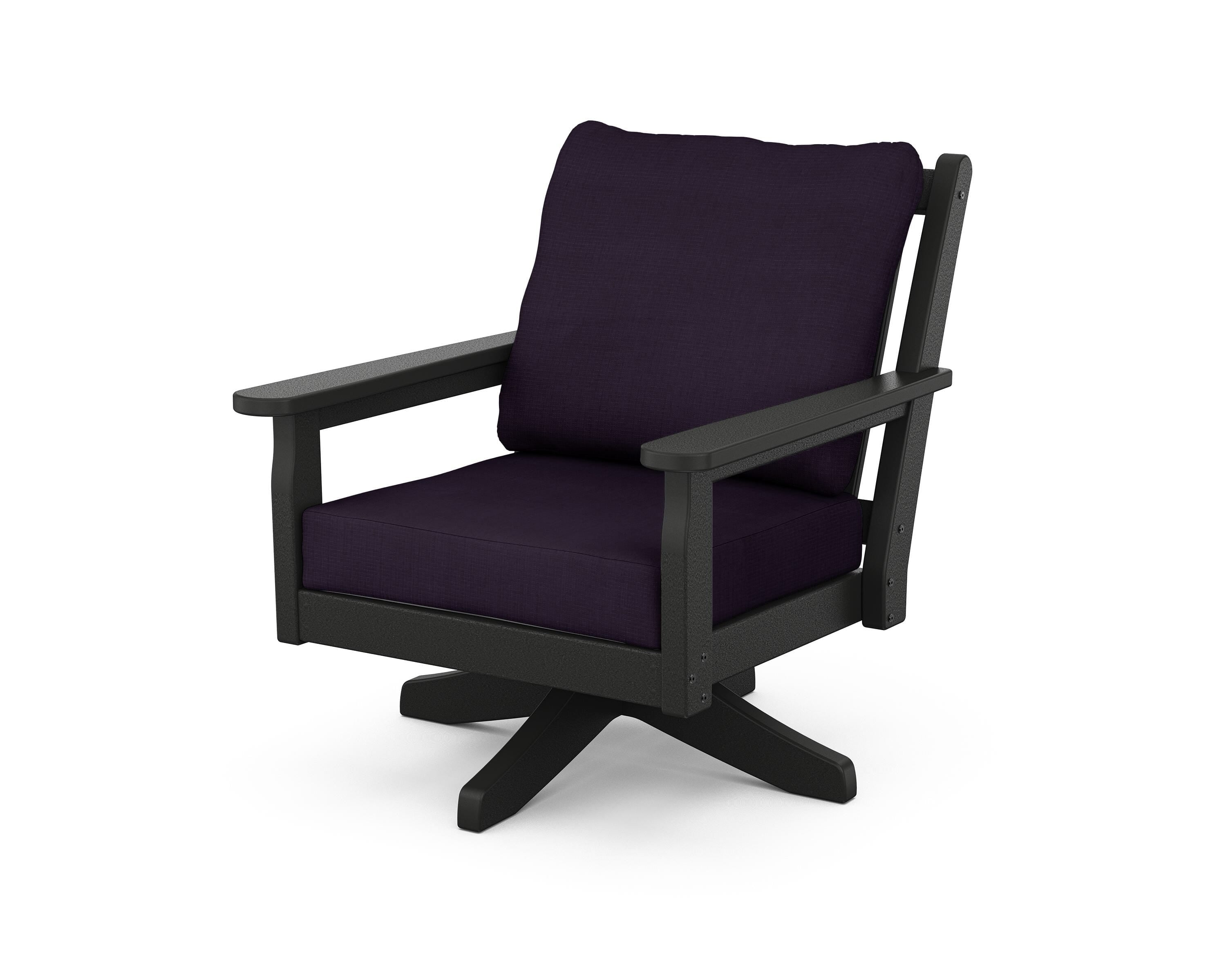POLYWOOD Chippendale Deep Seating Swivel Chair in Black / Navy Linen