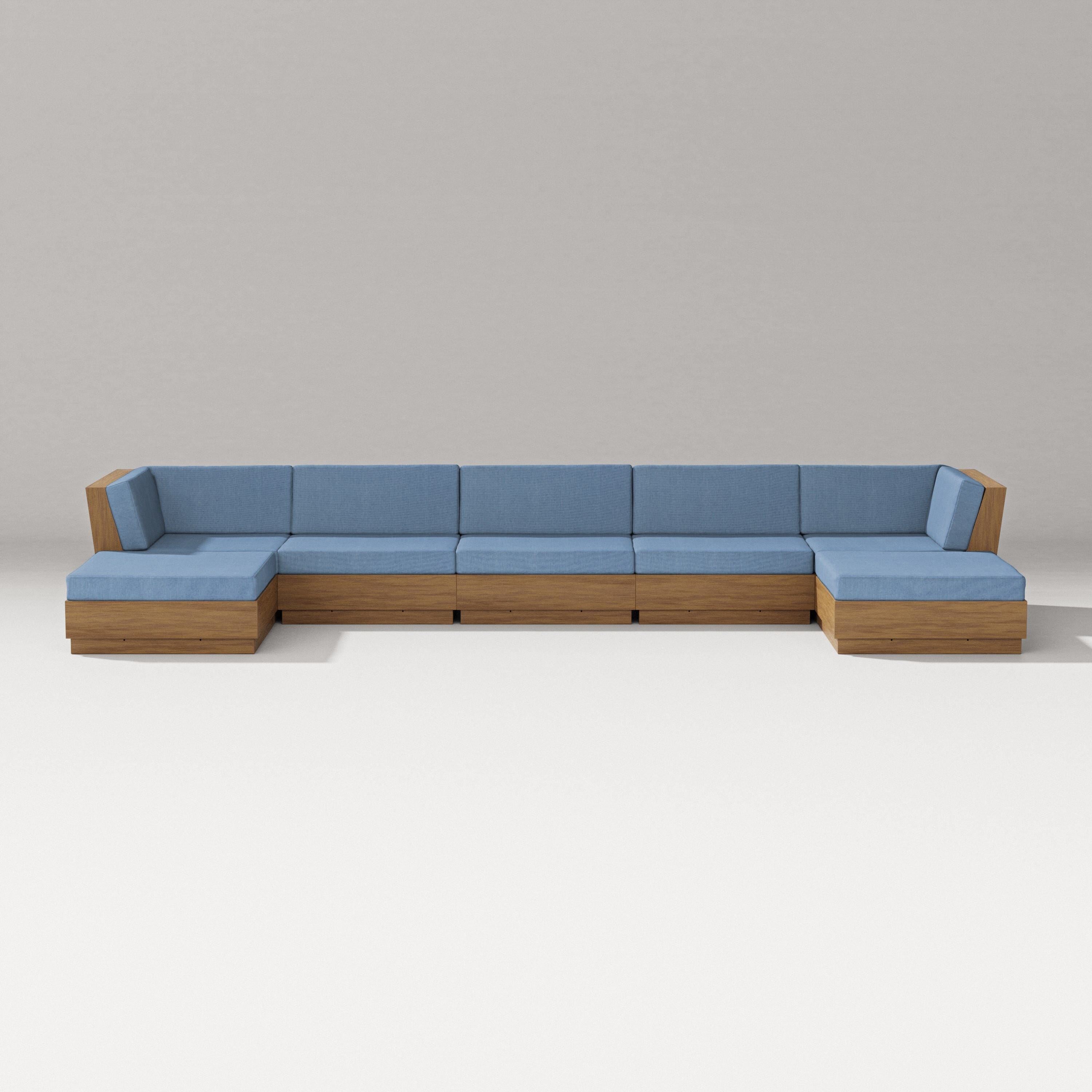 PW Designer Series Elevate 7-Piece Double Chaise Sectional in Natural / Sky Blue