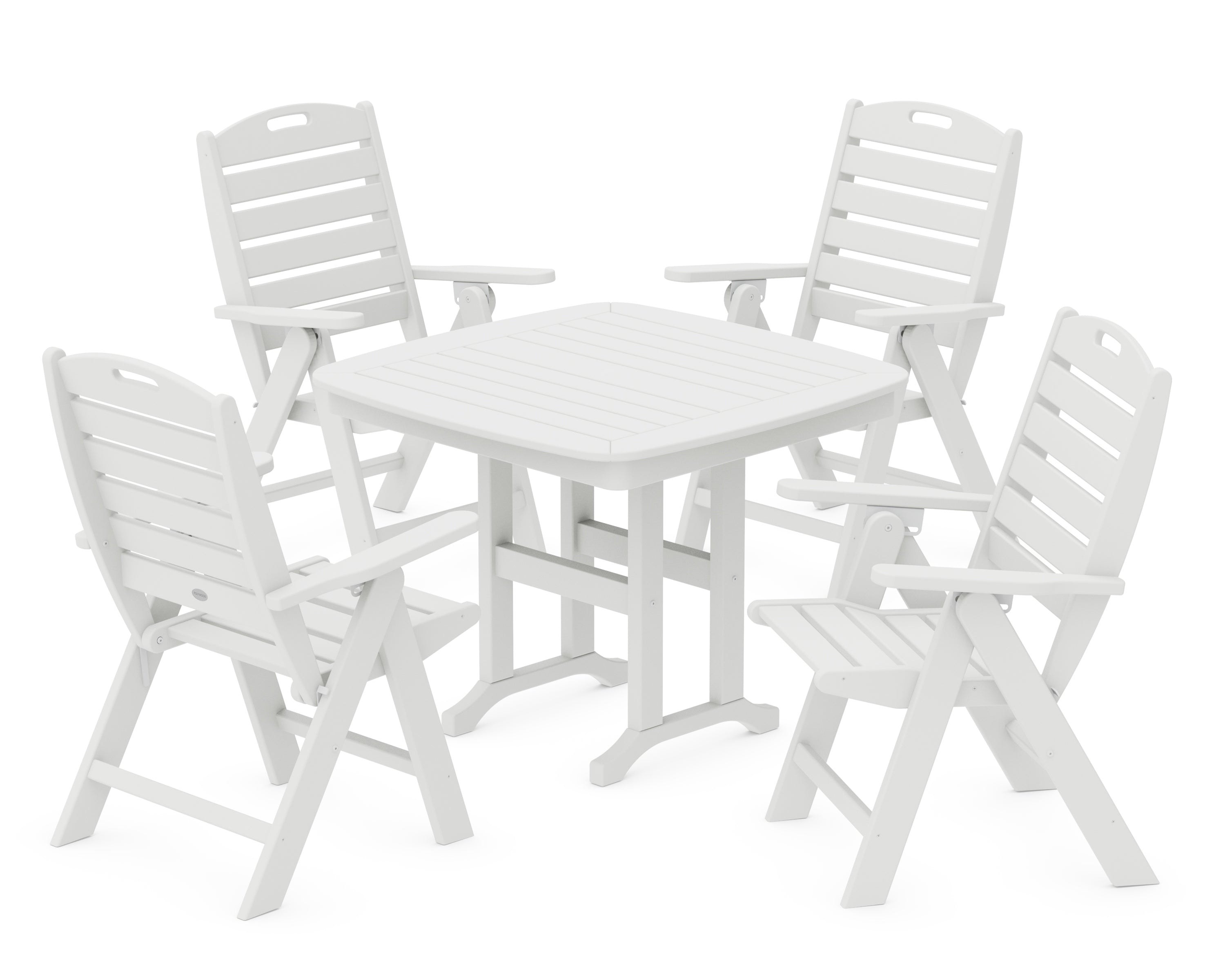 POLYWOOD Nautical Folding Highback Chair 5-Piece Dining Set in White