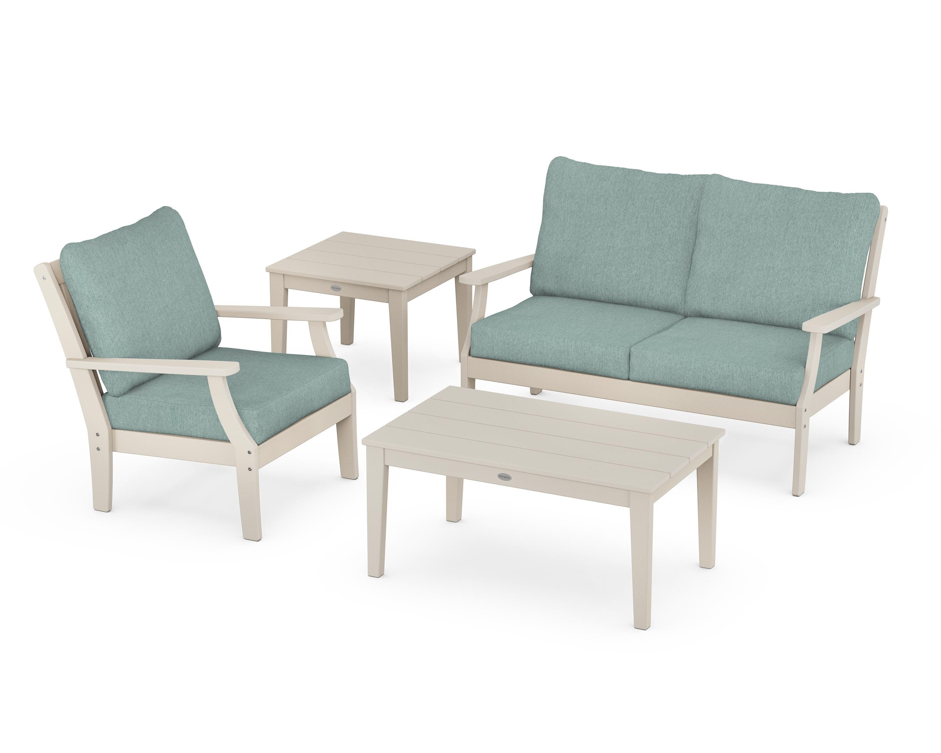 POLYWOOD Braxton 4-Piece Deep Seating Set in Sand / Glacier Spa