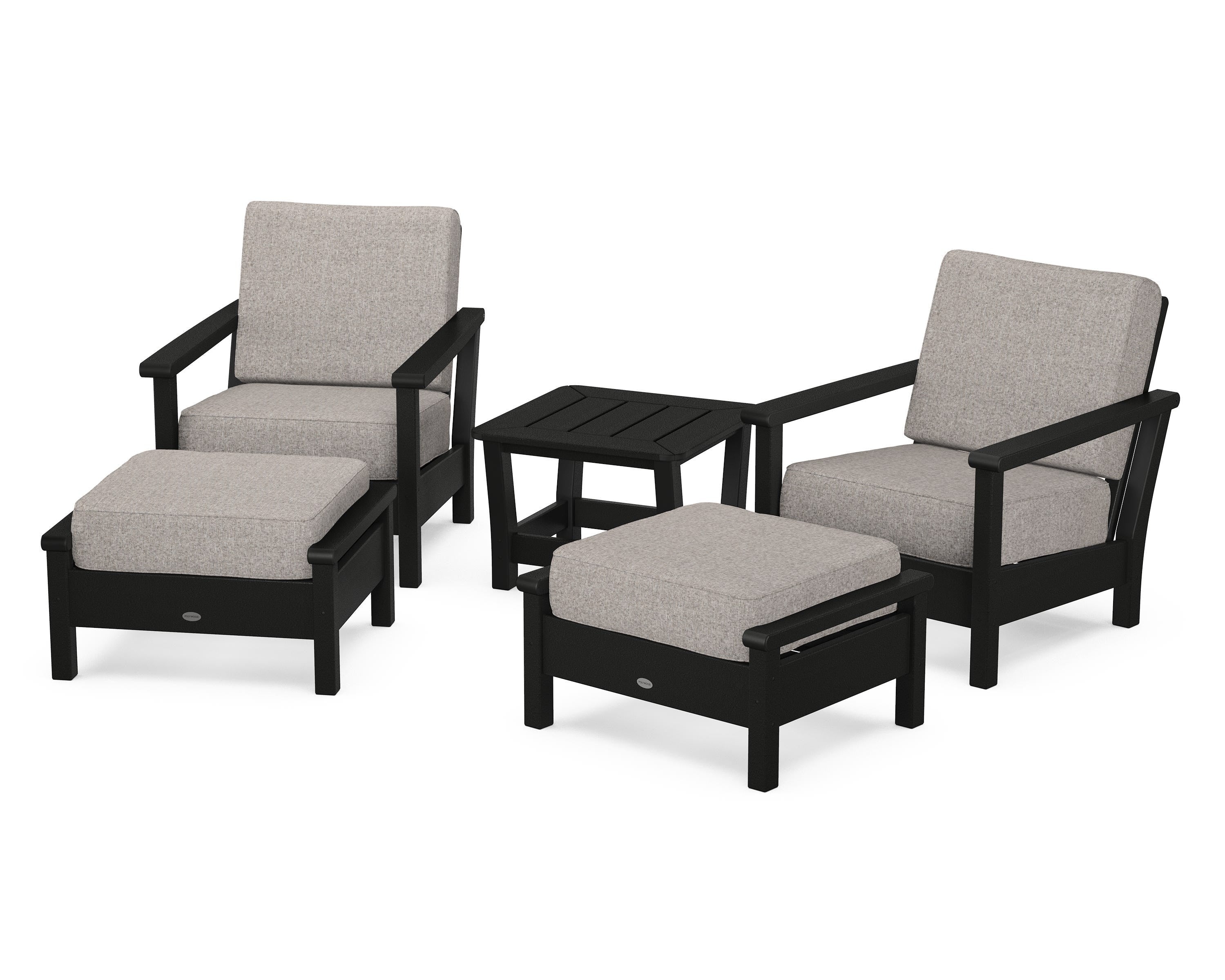 POLYWOOD Harbour 5-Piece Deep Seating Chair Set in Black / Weathered Tweed
