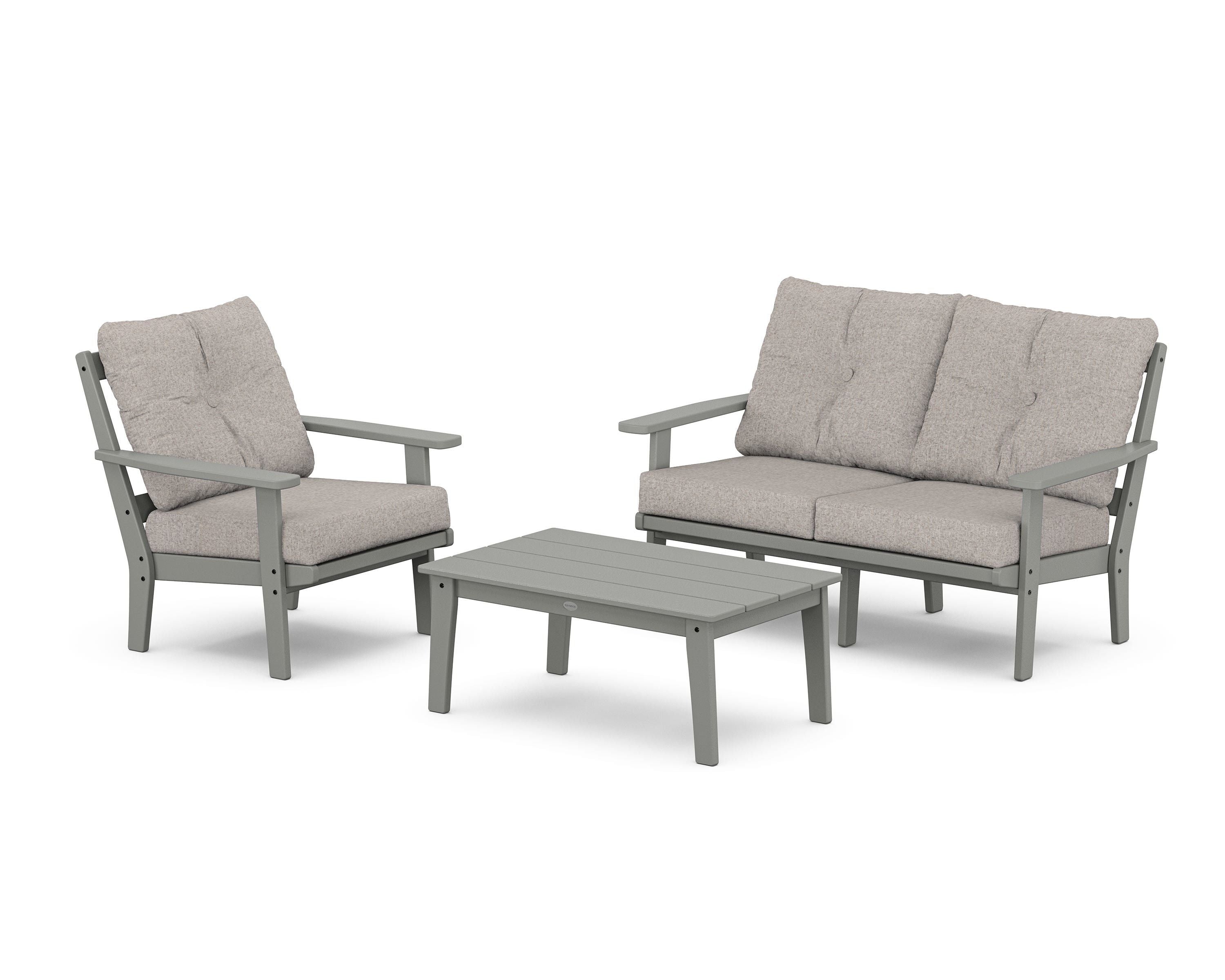 POLYWOOD Oxford 3-Piece Deep Seating Set with Loveseat in Slate Grey / Weathered Tweed