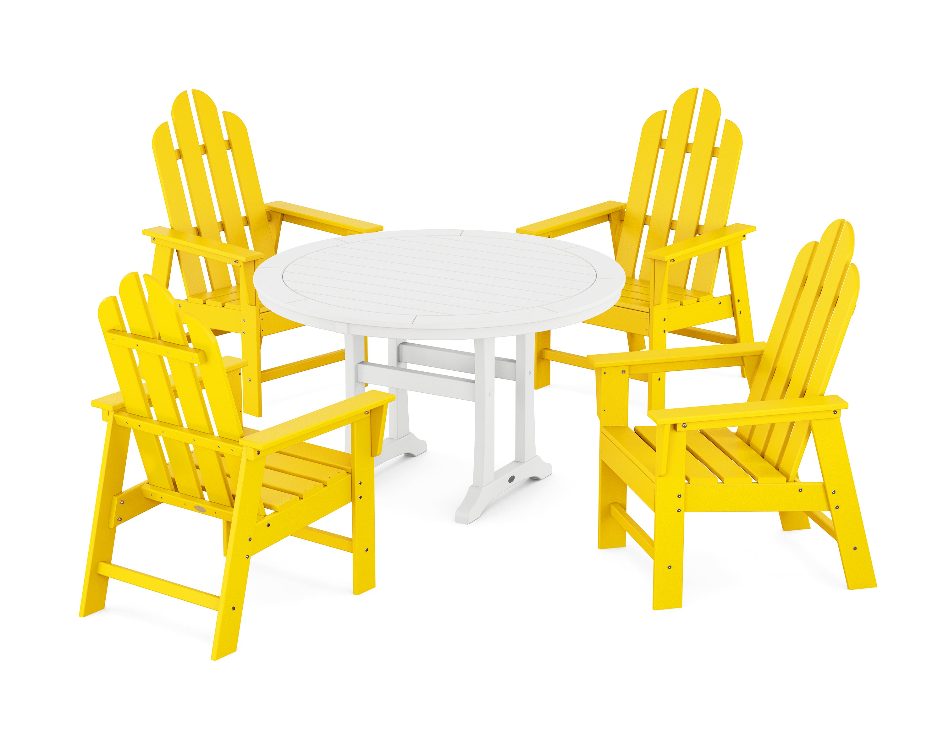 POLYWOOD® Long Island 5-Piece Round Dining Set with Trestle Legs in Lemon / White