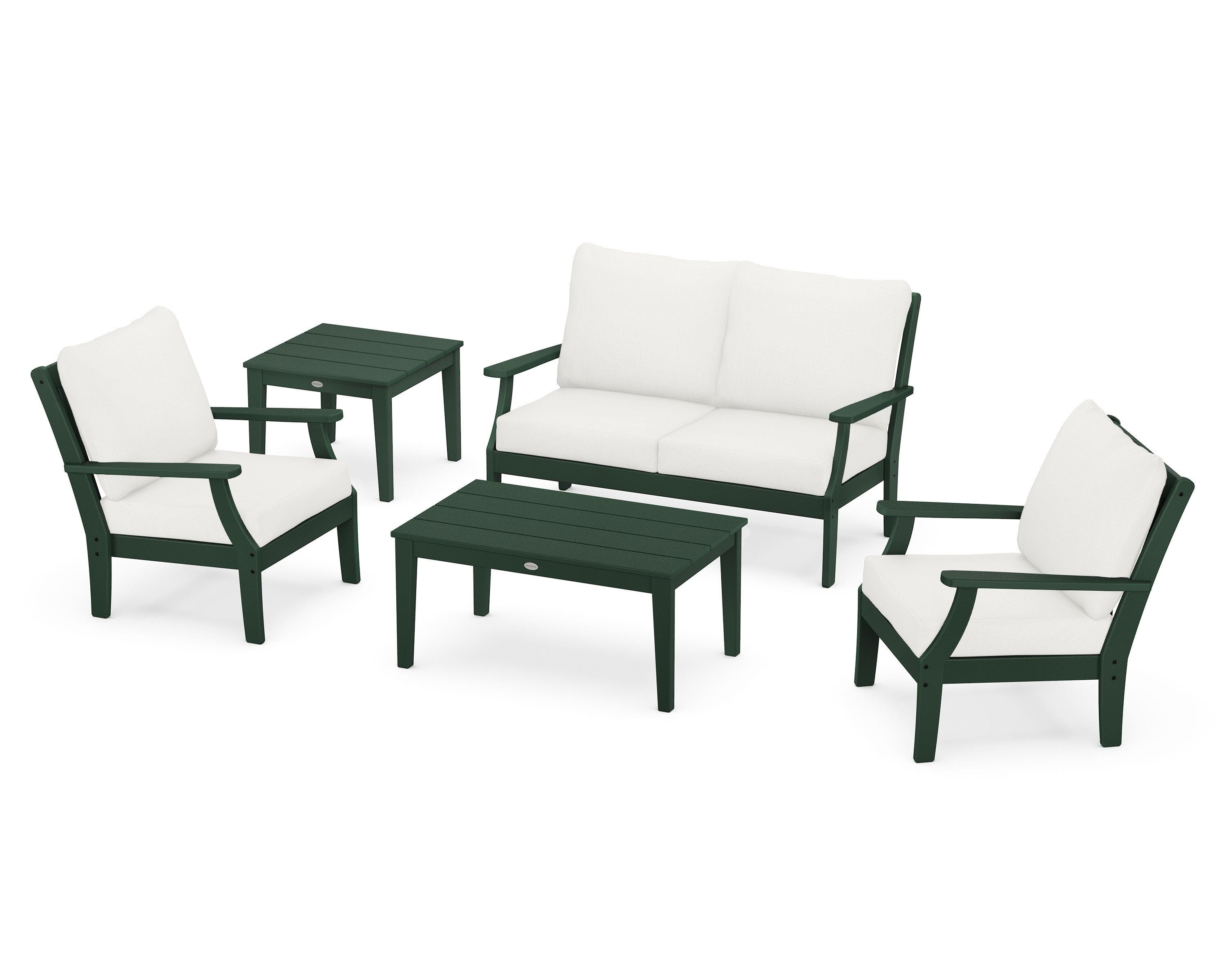 POLYWOOD Braxton 5-Piece Deep Seating Set in Green / Natural Linen