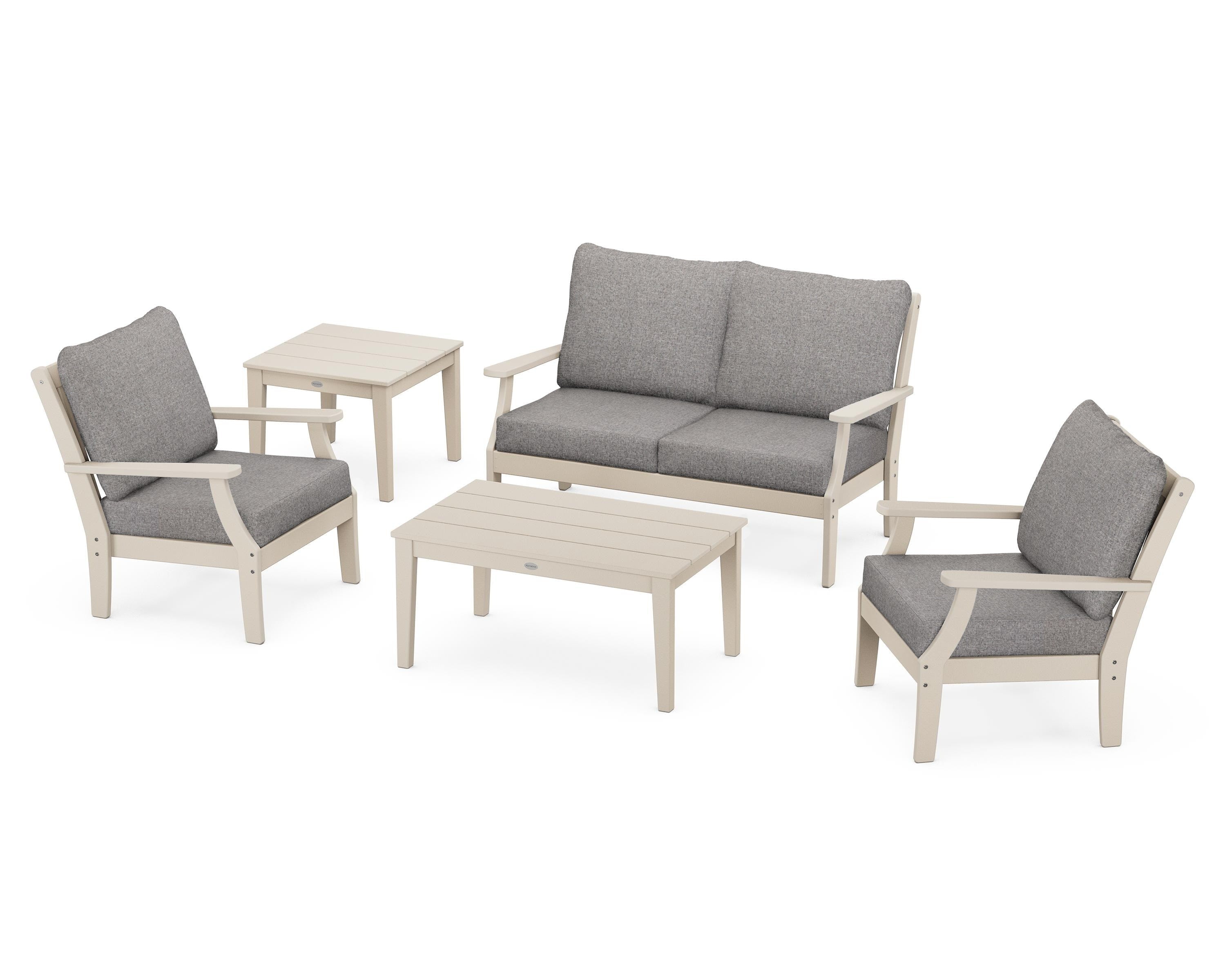 POLYWOOD Braxton 5-Piece Deep Seating Set in Sand / Grey Mist