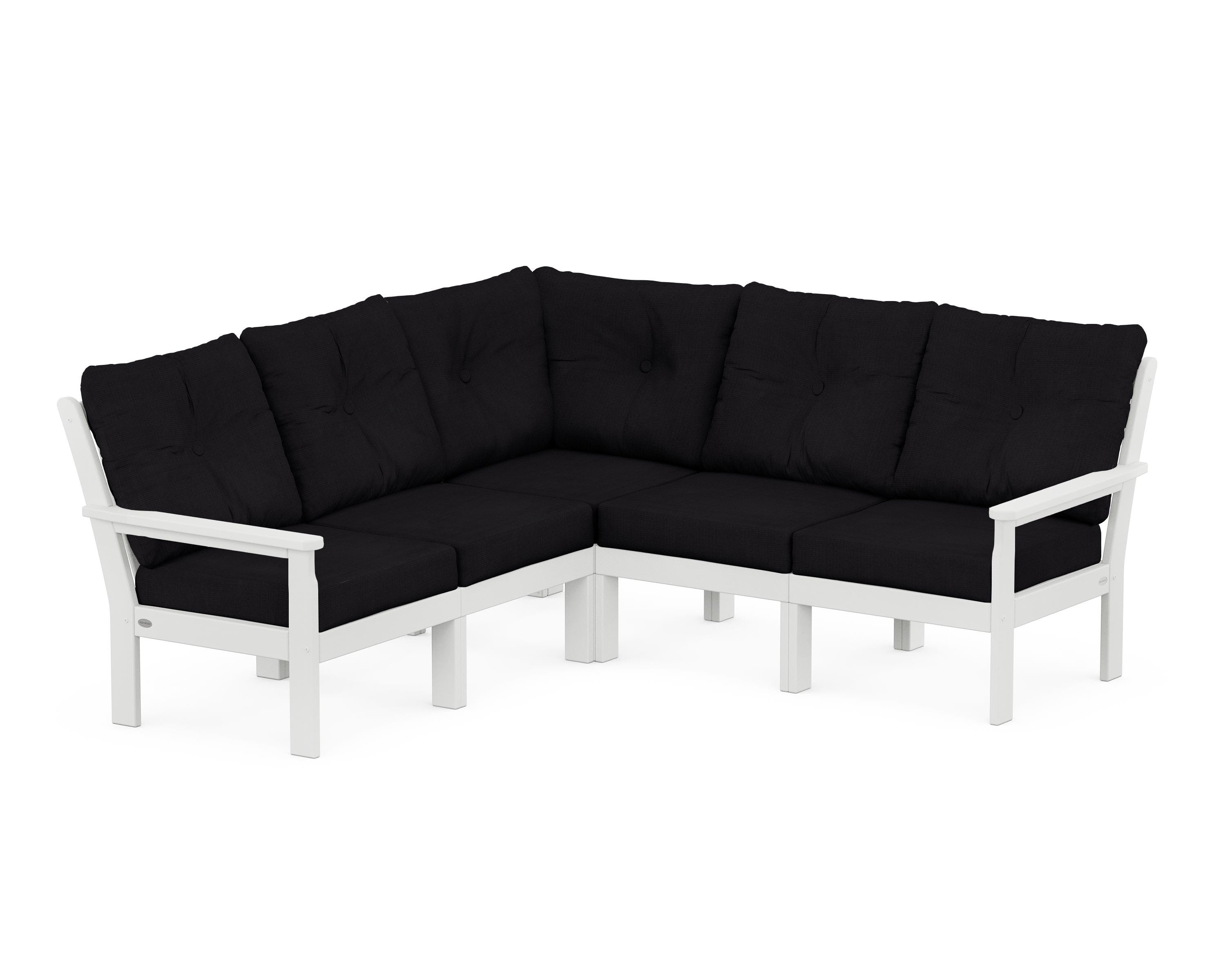 POLYWOOD Vineyard 5-Piece Sectional in White / Midnight Linen