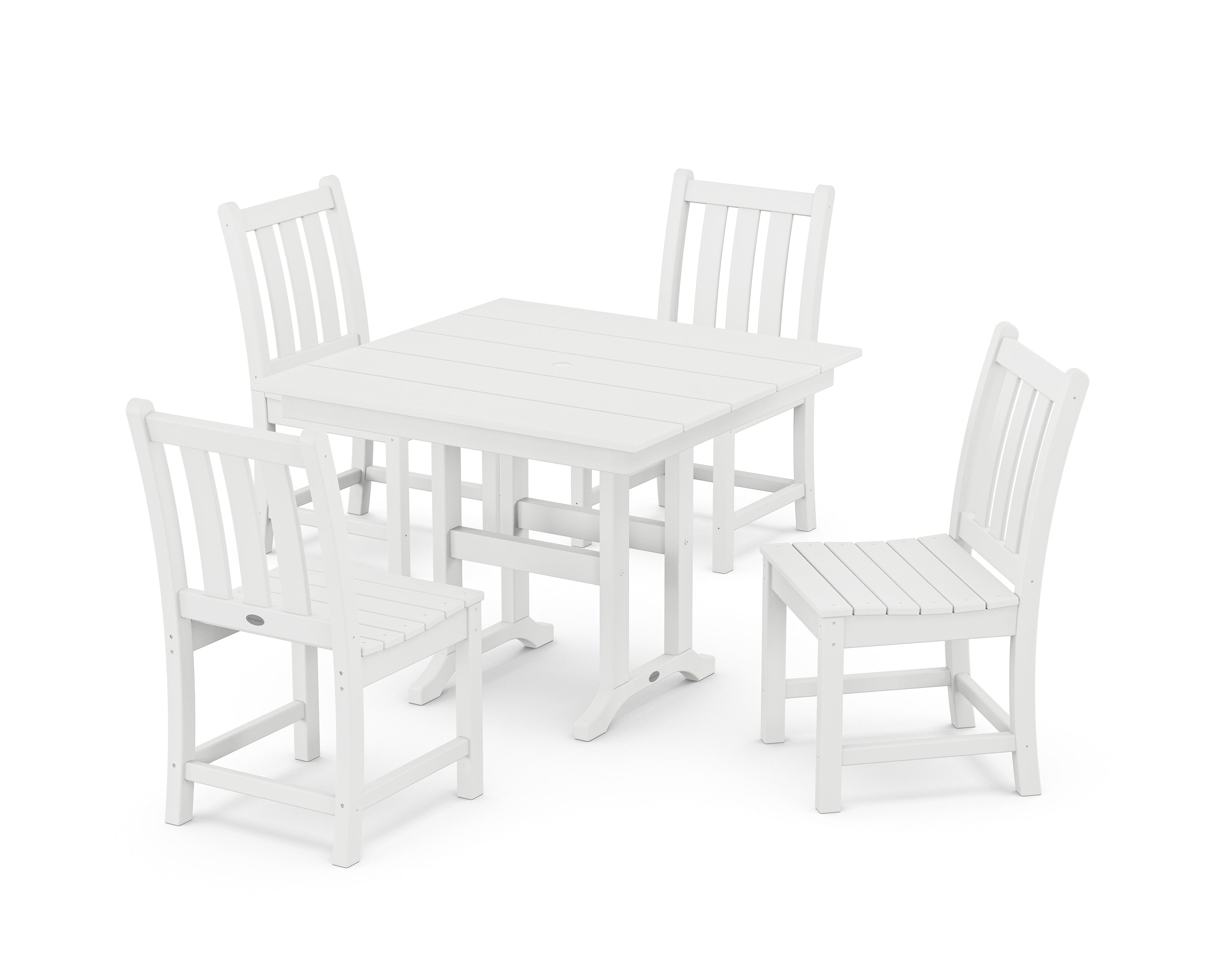 POLYWOOD Traditional Garden Side Chair 5-Piece Farmhouse Dining Set in White