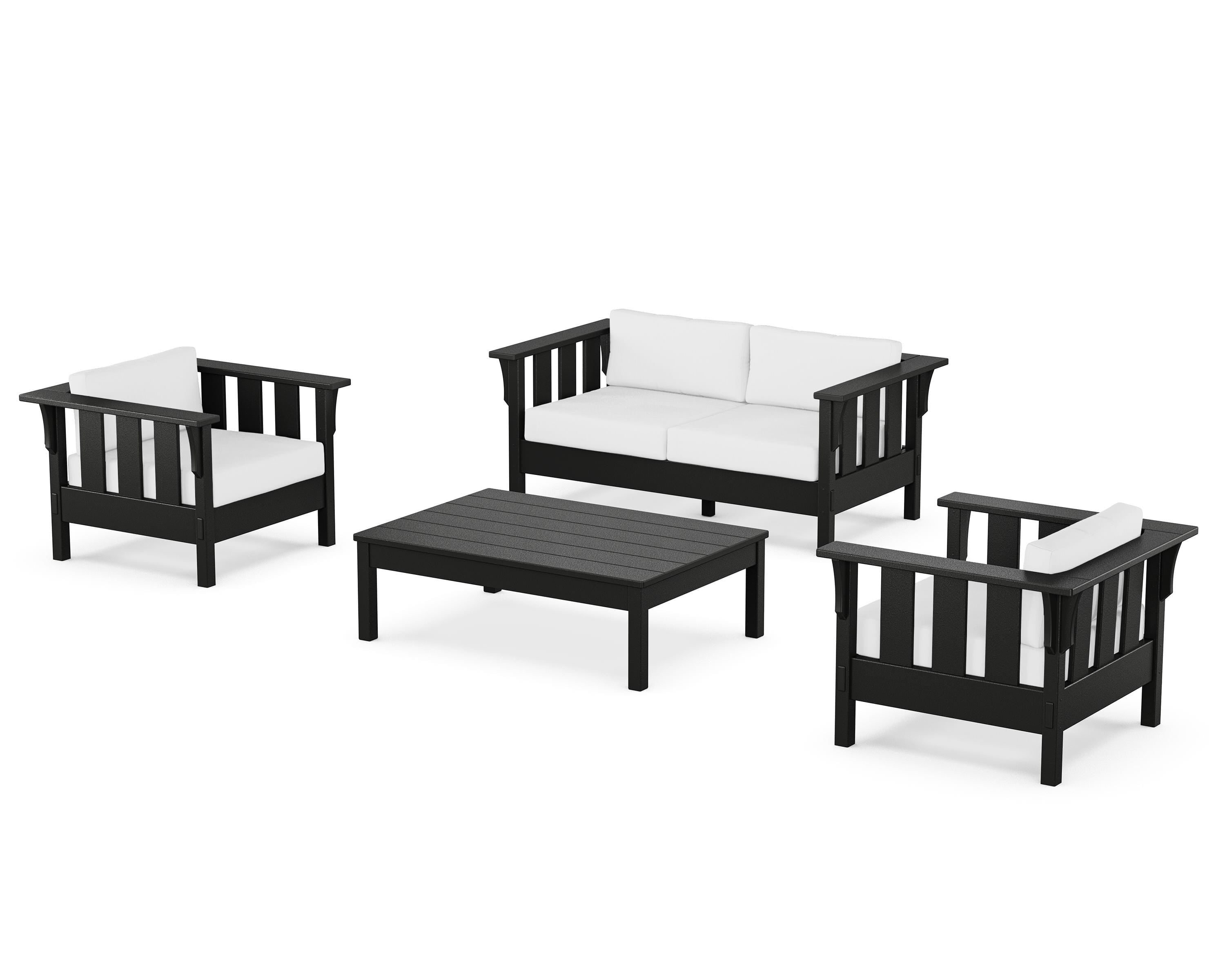 Martha Stewart by POLYWOOD Acadia 4-Piece Deep Seating Set with Loveseat in Black / Natural