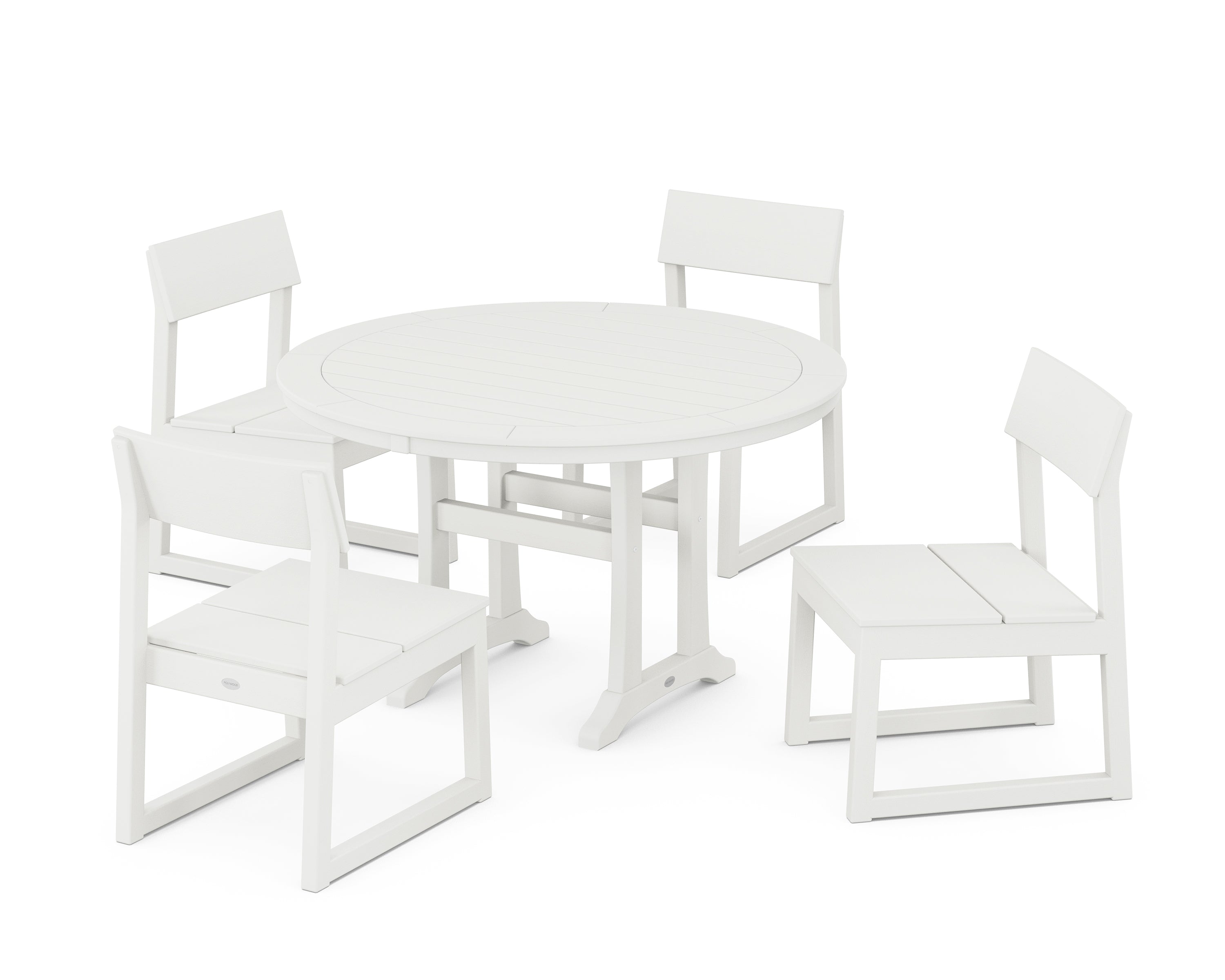 POLYWOOD® EDGE Side Chair 5-Piece Round Dining Set With Trestle Legs in Vintage White