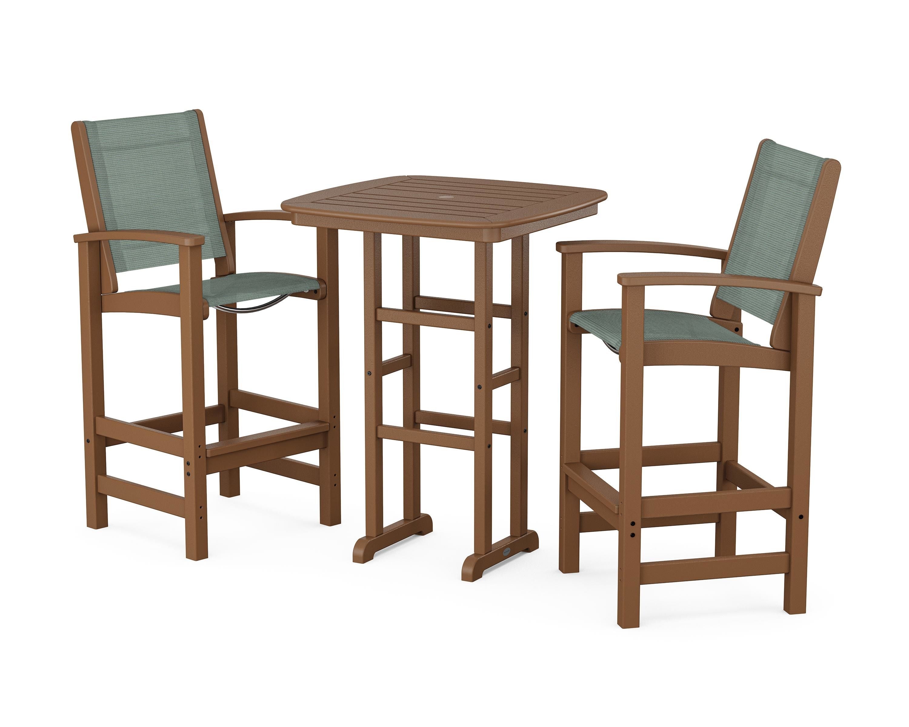 POLYWOOD Coastal 3-Piece Bar Set in Teak / Dupioni Sea Mist Sling