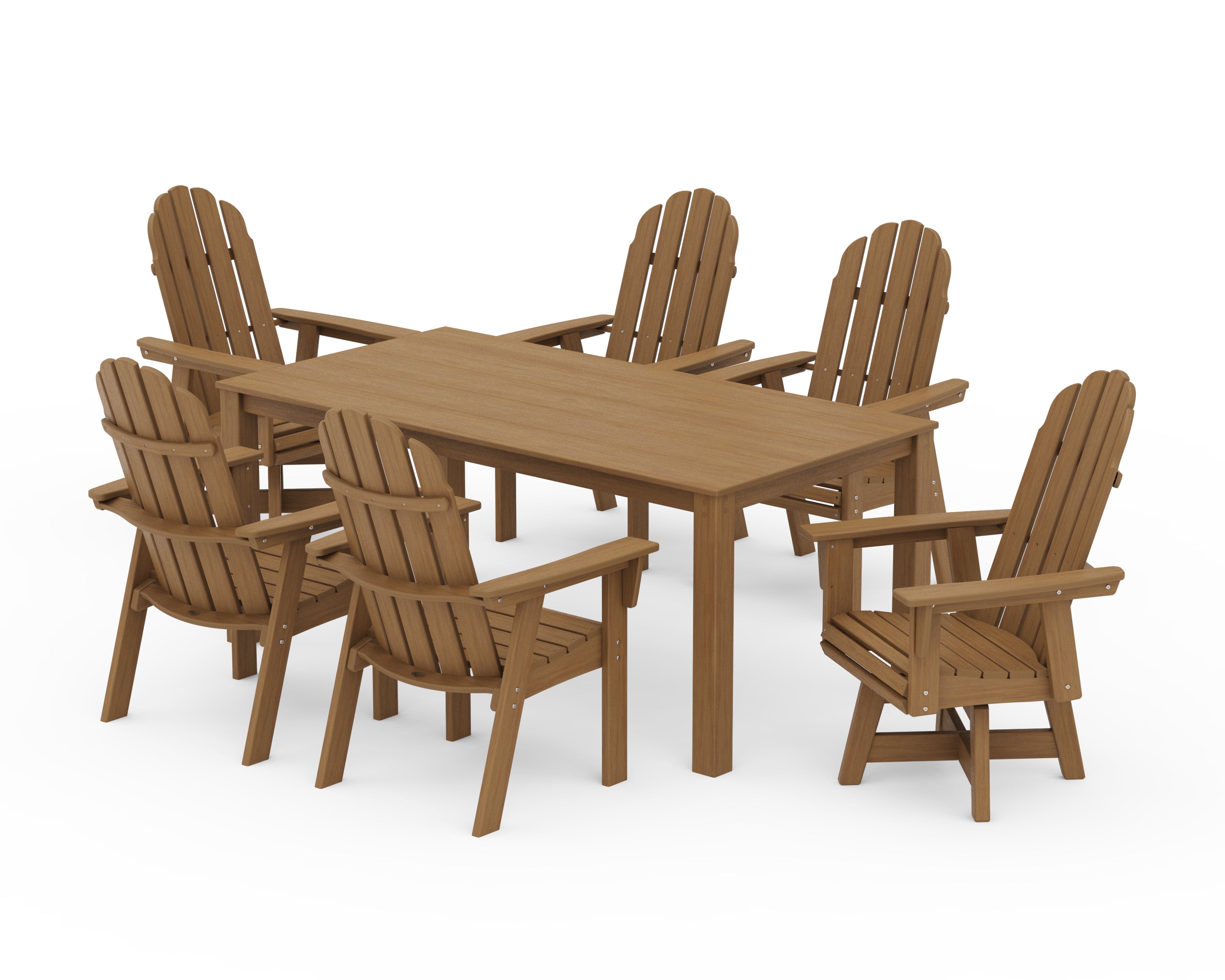 POLYWOOD Vineyard Curveback Adirondack 7-Piece Parsons Swivel Dining Set in Natural