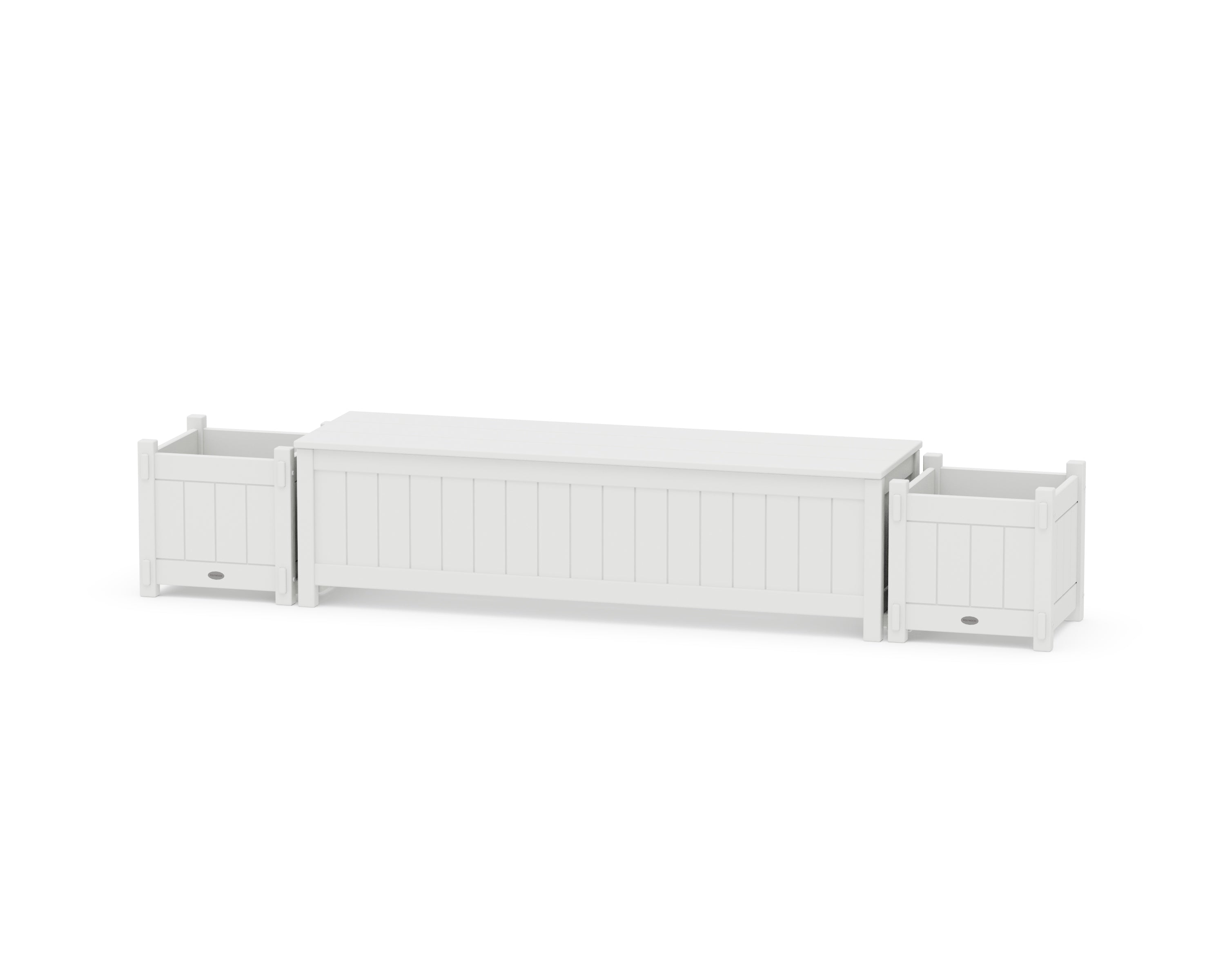 POLYWOOD 60" Vineyard Straight Planter Storage Bench Set in White