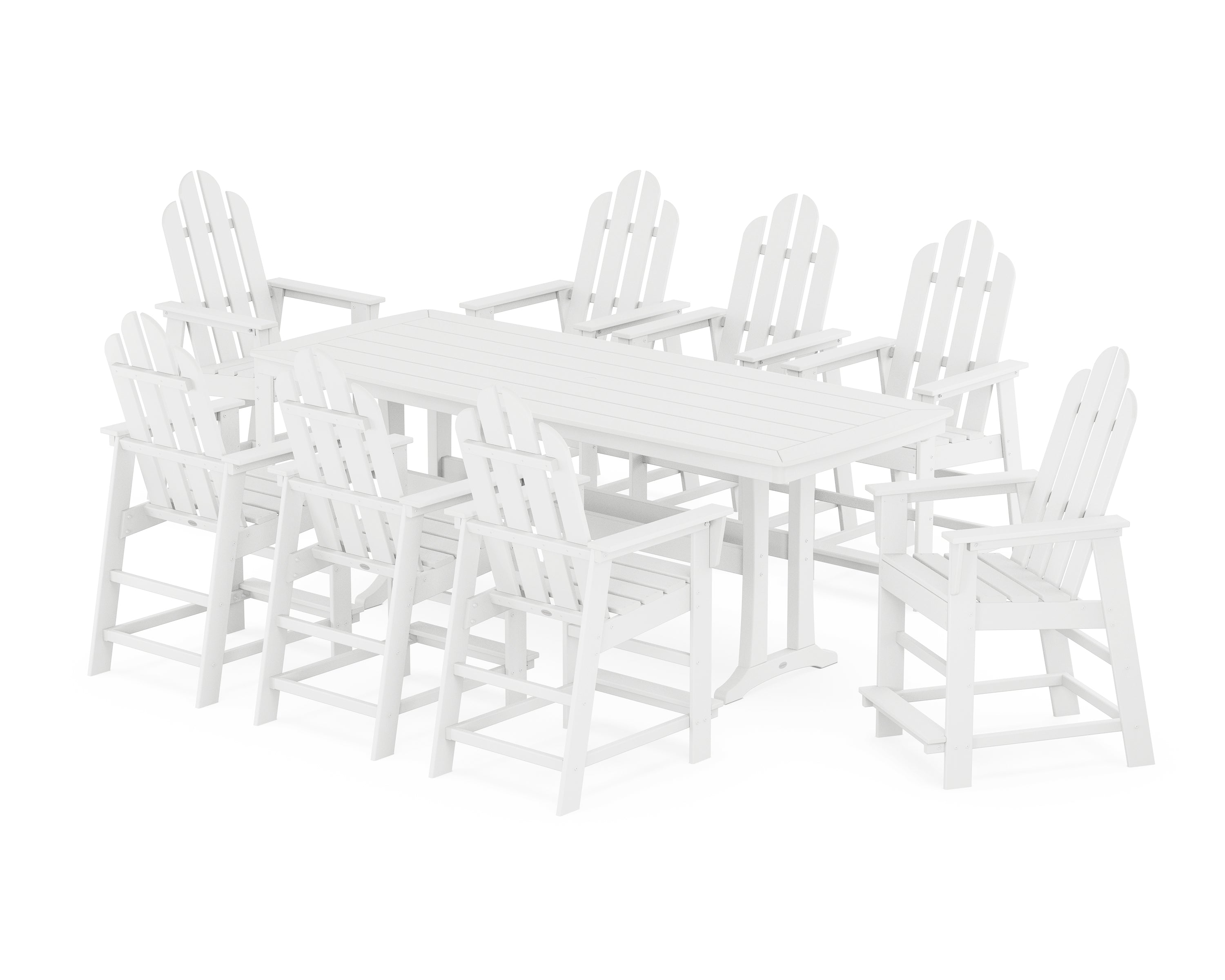 POLYWOOD Long Island 9-Piece Counter Set with Trestle Legs in White