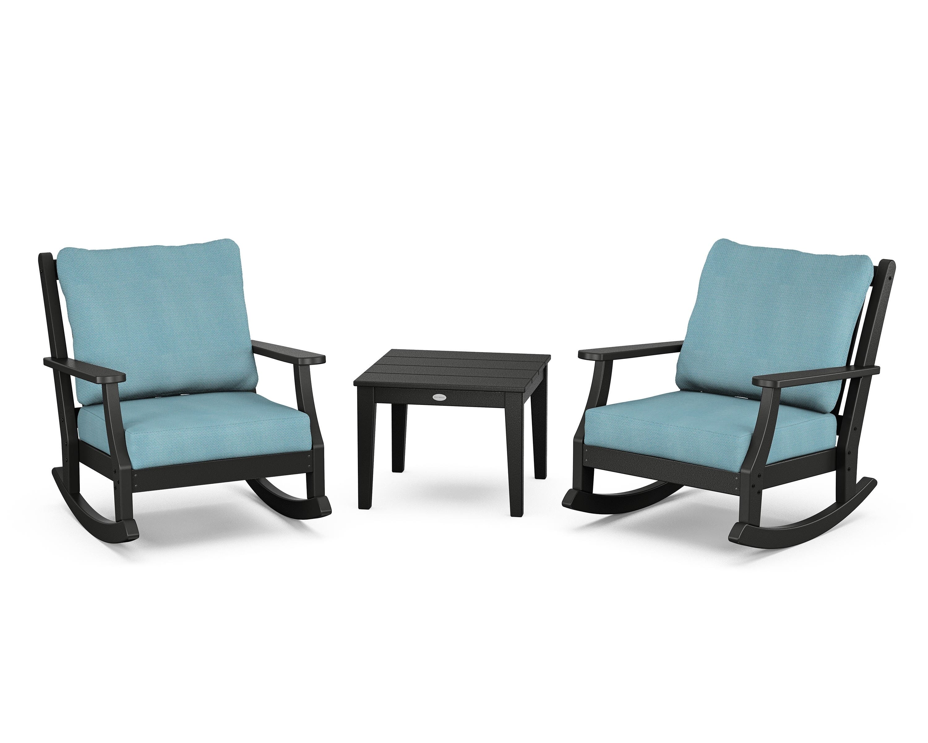 Country Living Wovendale 3-Piece Deep Seating Rocker Set in Black / Lattice Sky Blue