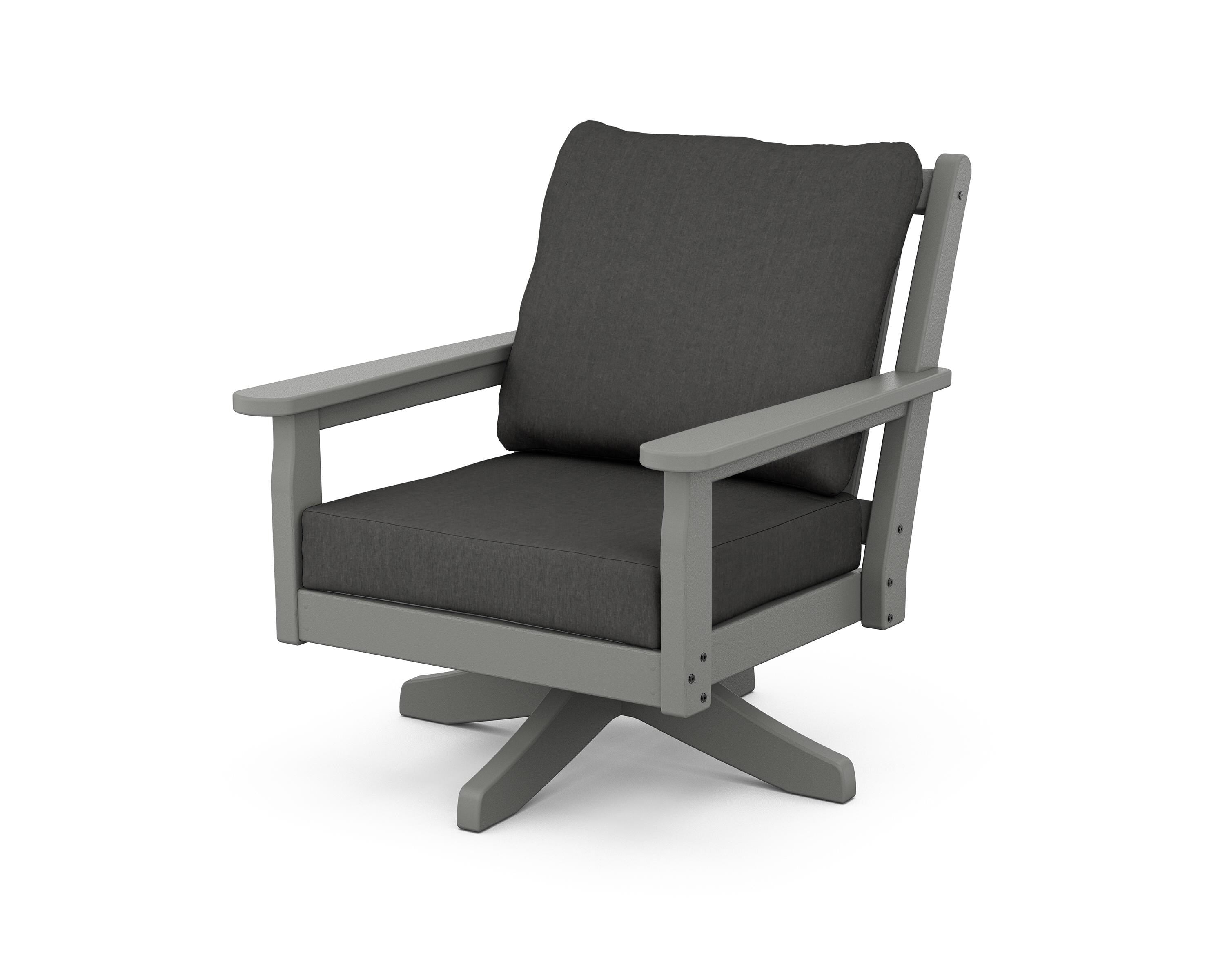 POLYWOOD Chippendale Deep Seating Swivel Chair in Slate Grey / Spectrum Carbon