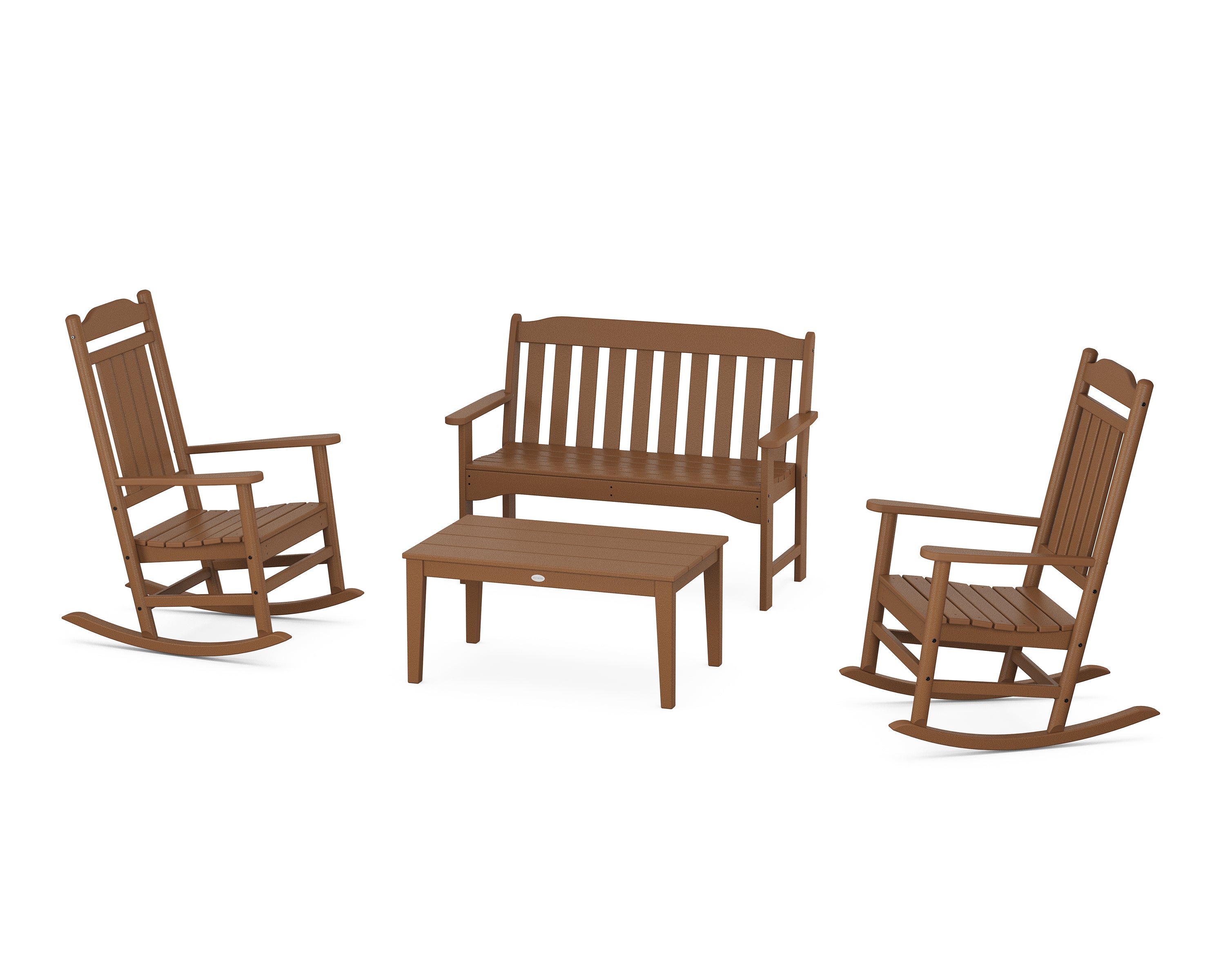 POLYWOOD Country Living Legacy Rocking Chair 4-Piece Porch Set in Teak