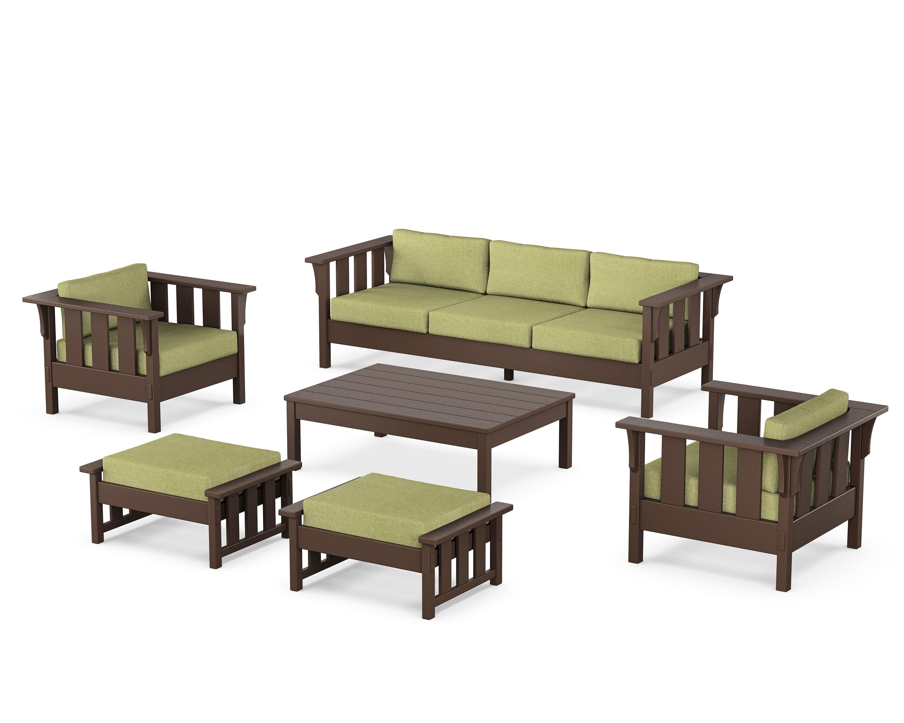 Martha Stewart by POLYWOOD Acadia 6-Piece Lounge Sofa Set in Mahogany / Chartreuse Boucle