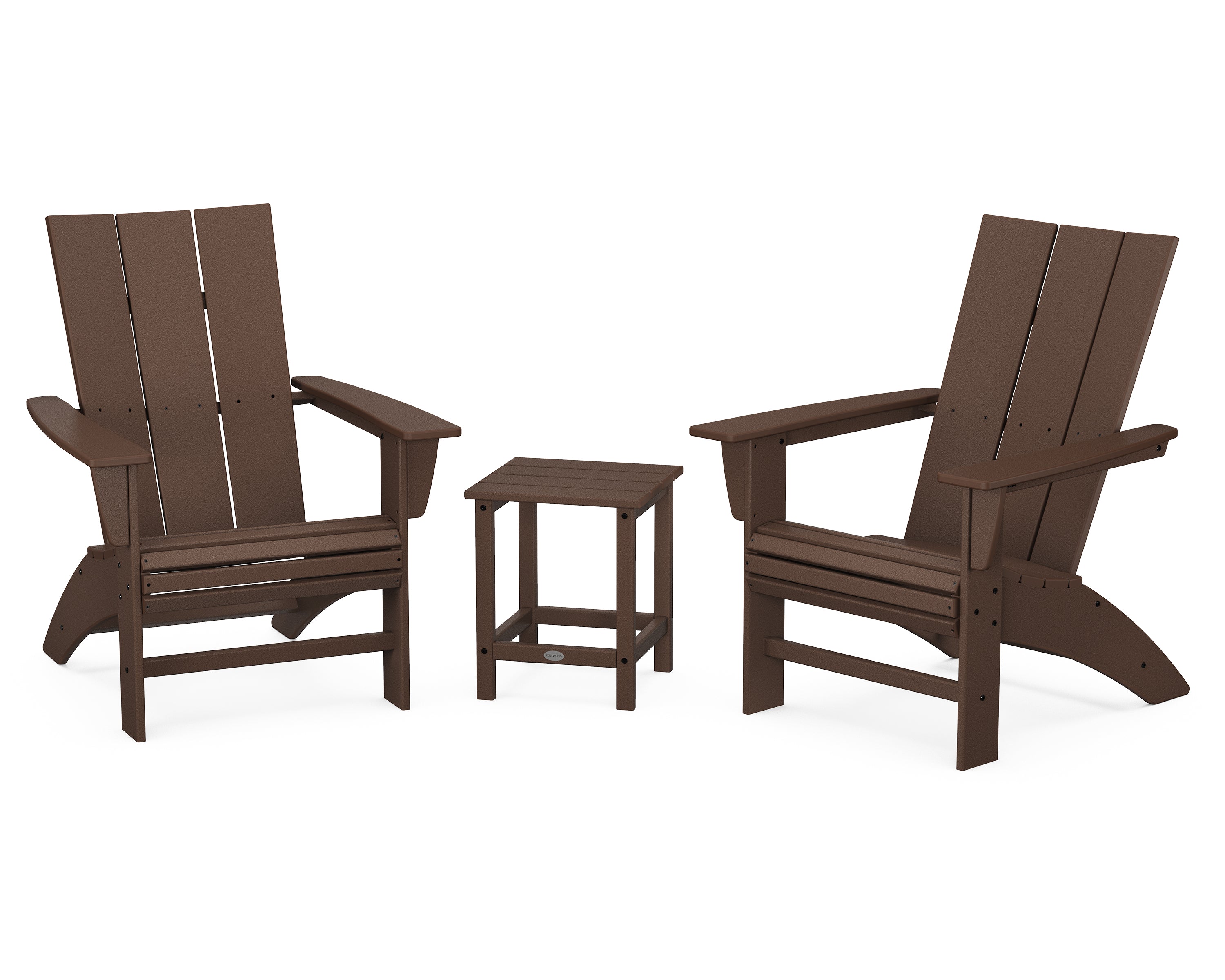 POLYWOOD® Modern 3-Piece Curveback Adirondack Set with Long Island 18" Side Table in Mahogany