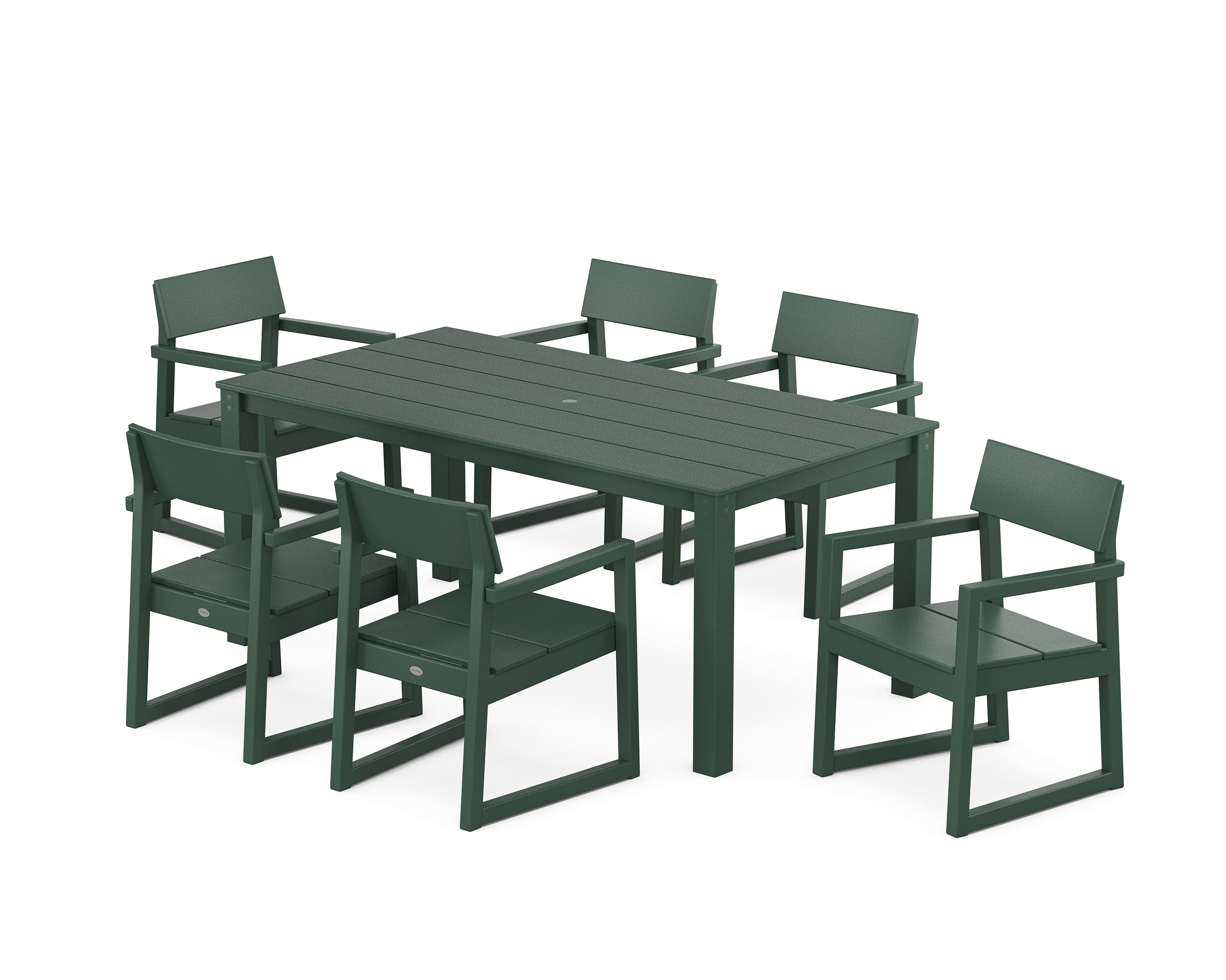 POLYWOOD EDGE Arm Chair 7-Piece Parsons Dining Set in Green
