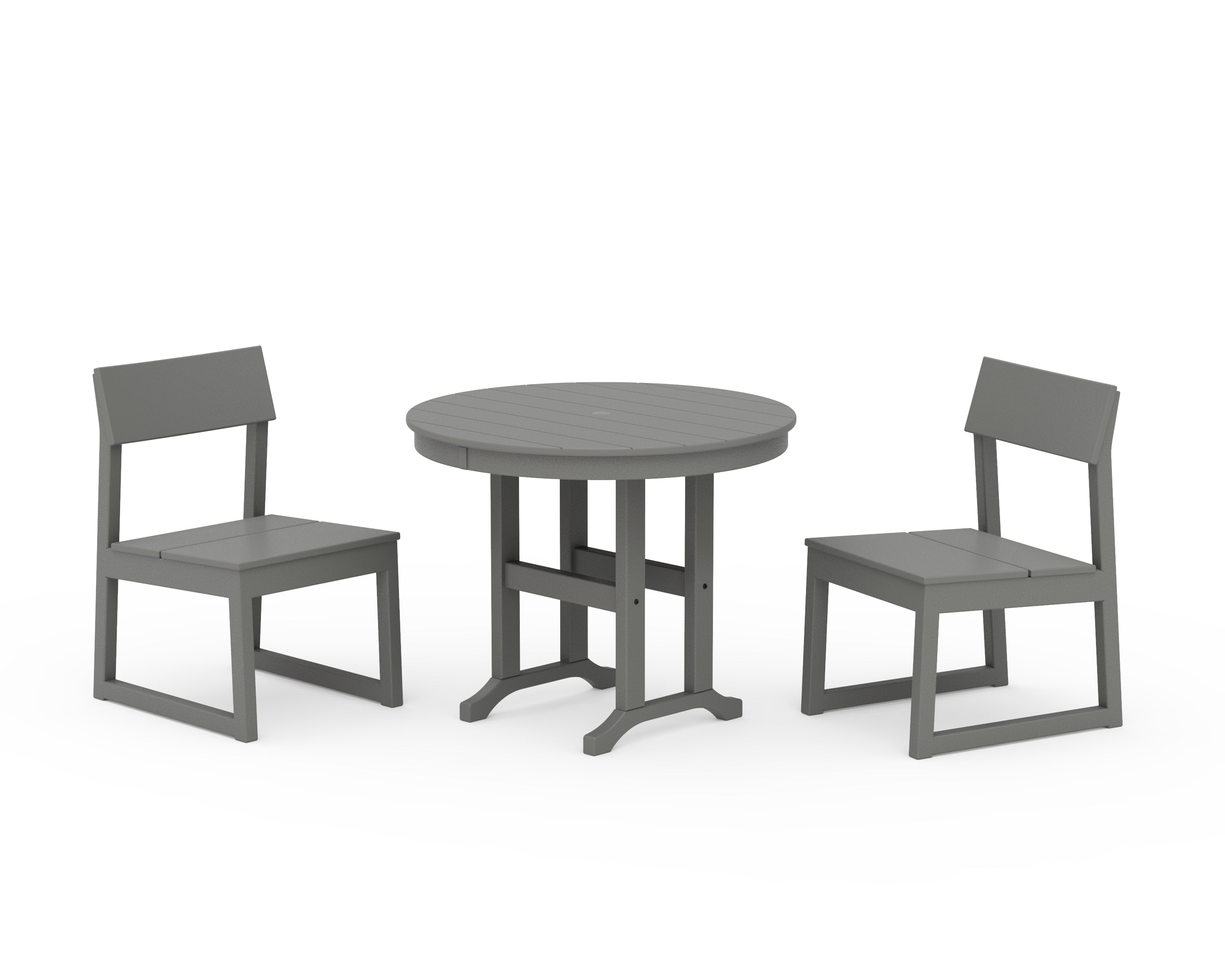POLYWOOD EDGE Side Chair 3-Piece Round Dining Set in Slate Grey