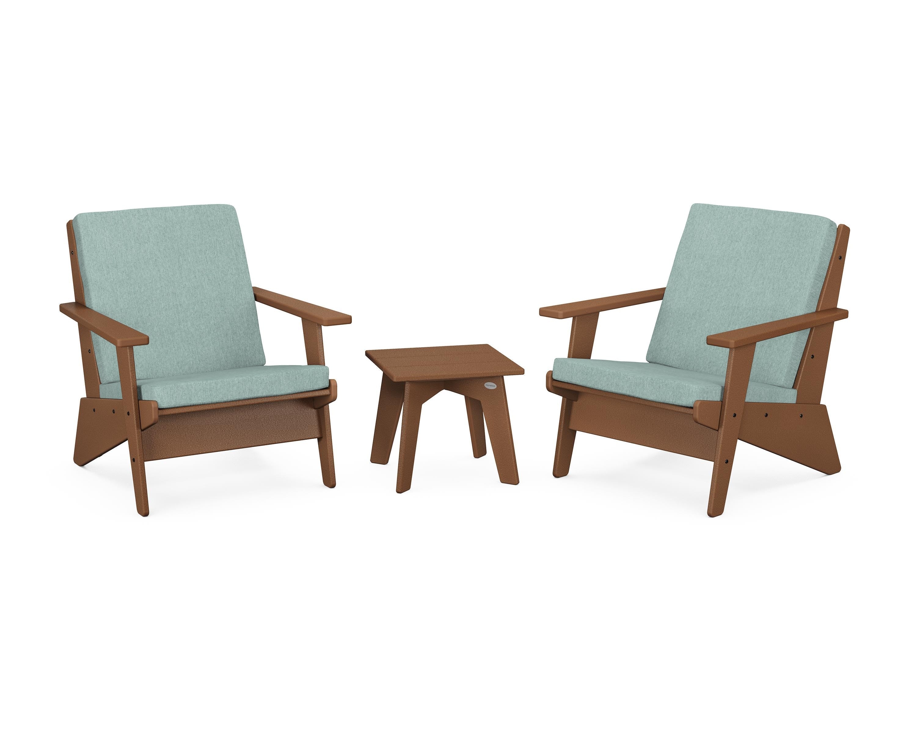 POLYWOOD Riviera Modern Lounge 3-Piece Set in Teak / Glacier Spa