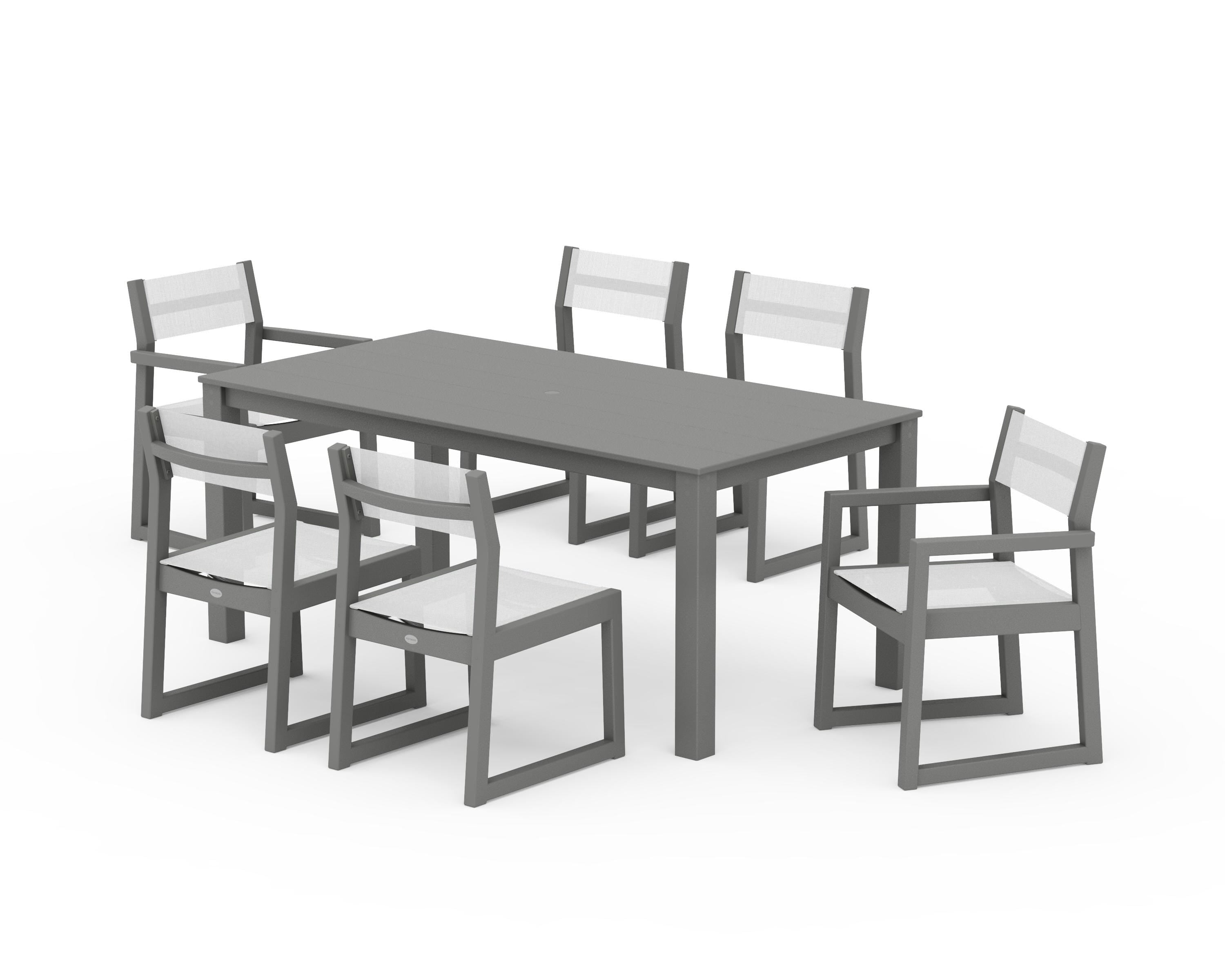 POLYWOOD EDGE Sling 7-Piece Parsons Dining Set in Slate Grey / White Sling