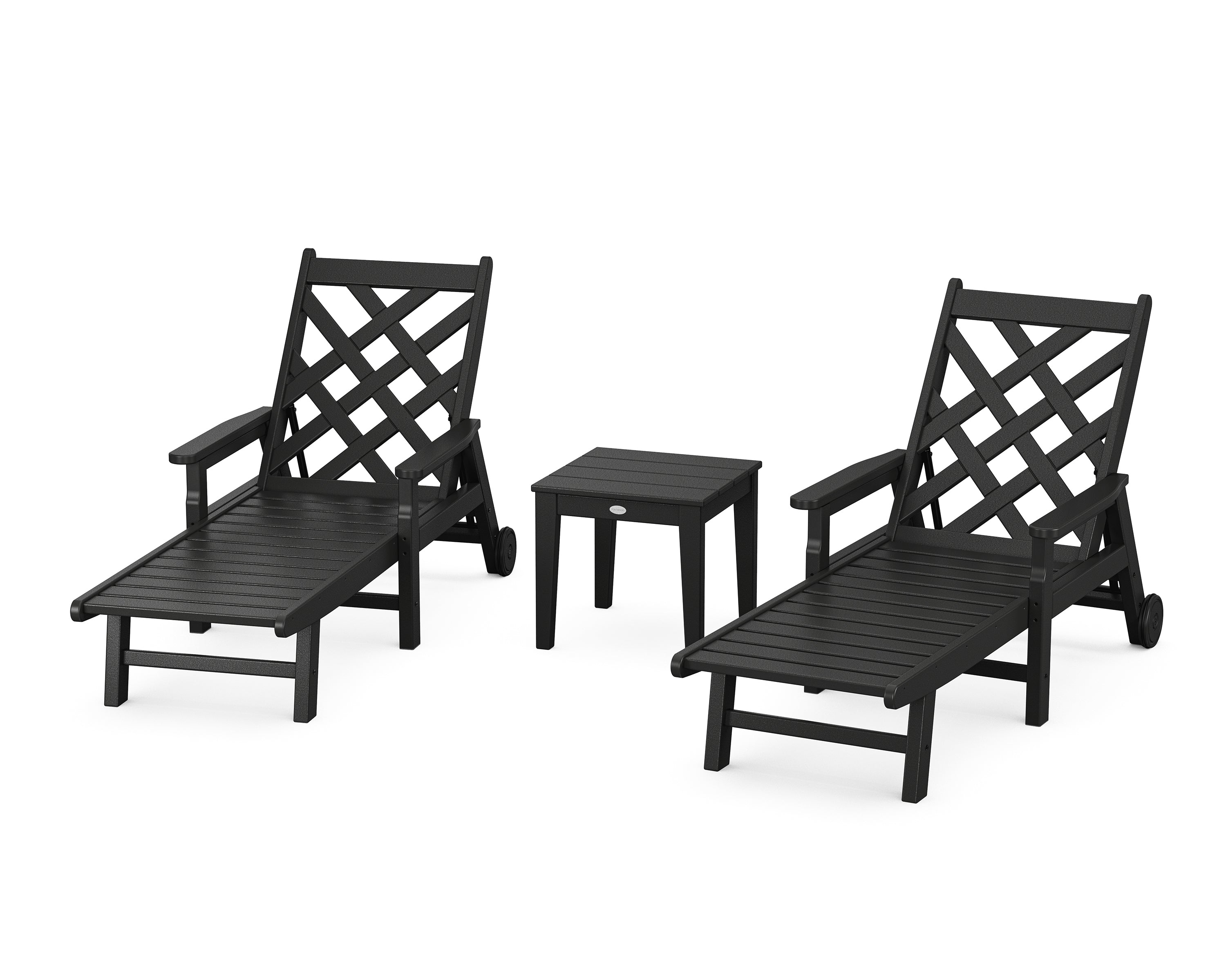 Country Living Wovendale 3-Piece Chaise Set with Arms and Wheels in Black