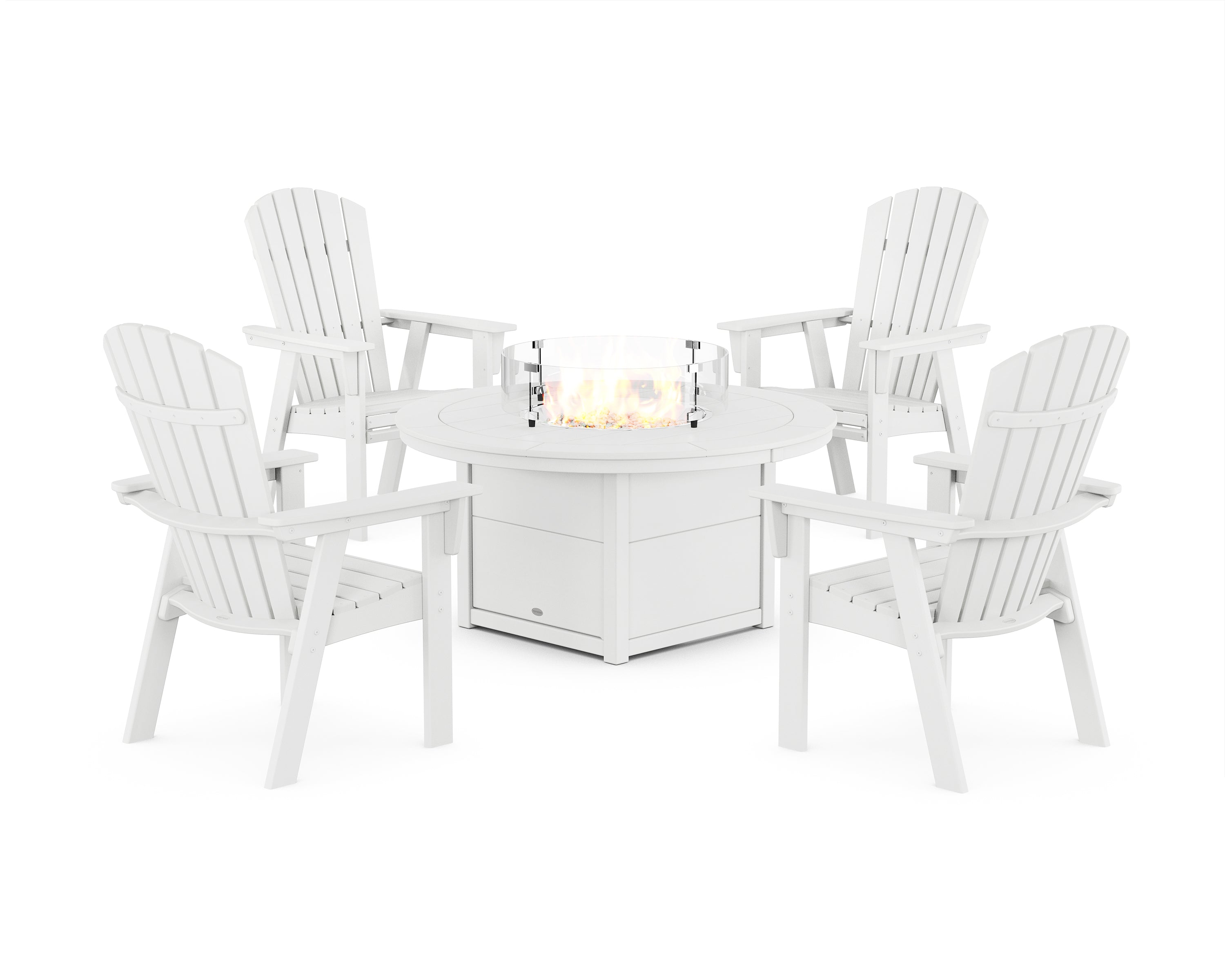 POLYWOOD Nautical 4-Piece Curveback Upright Adirondack Conversation Set with Fire Pit Table in White