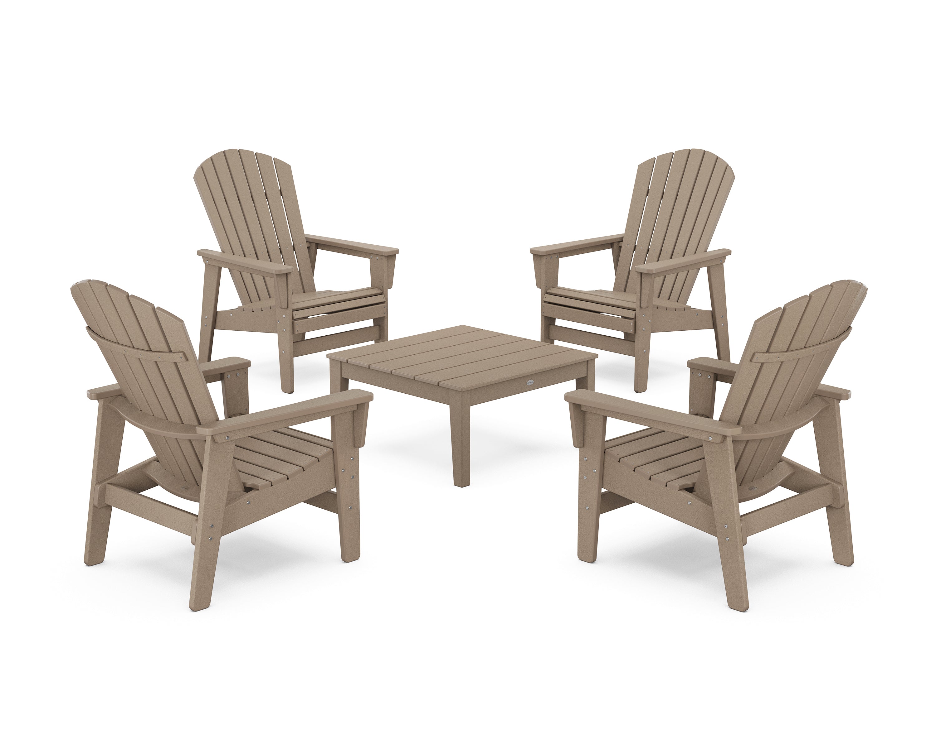 POLYWOOD® 5-Piece Nautical Grand Upright Adirondack Chair Conversation Group in Vintage Sahara