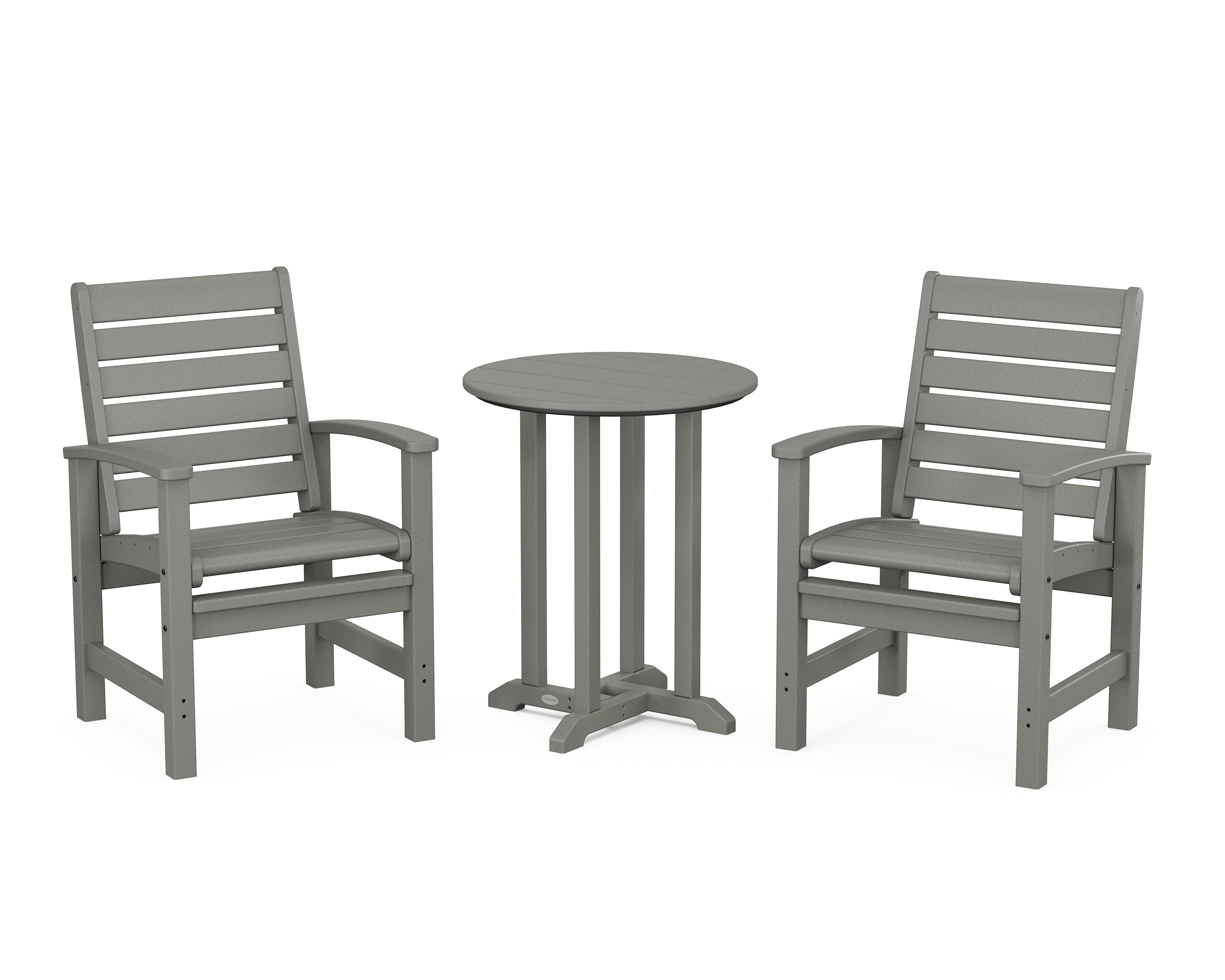 POLYWOOD Signature 3-Piece Round Farmhouse Bistro Dining Set in Slate Grey