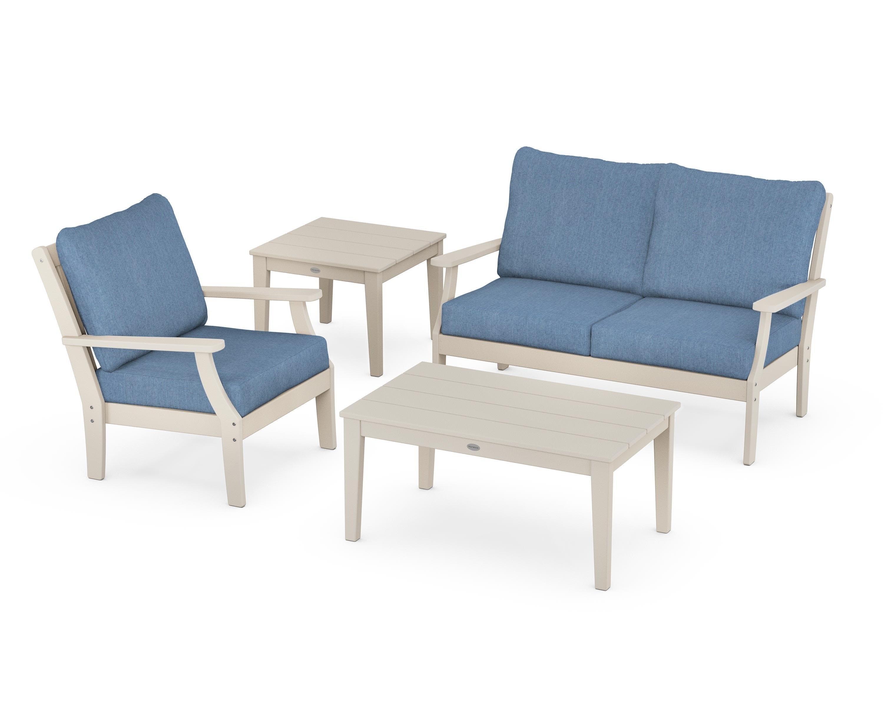 POLYWOOD Braxton 4-Piece Deep Seating Set in Sand / Sky Blue